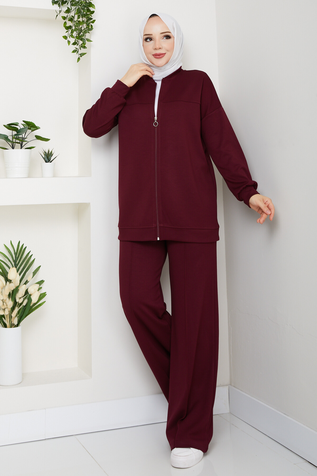 Fermuarlı Hırka Takımı Bordo