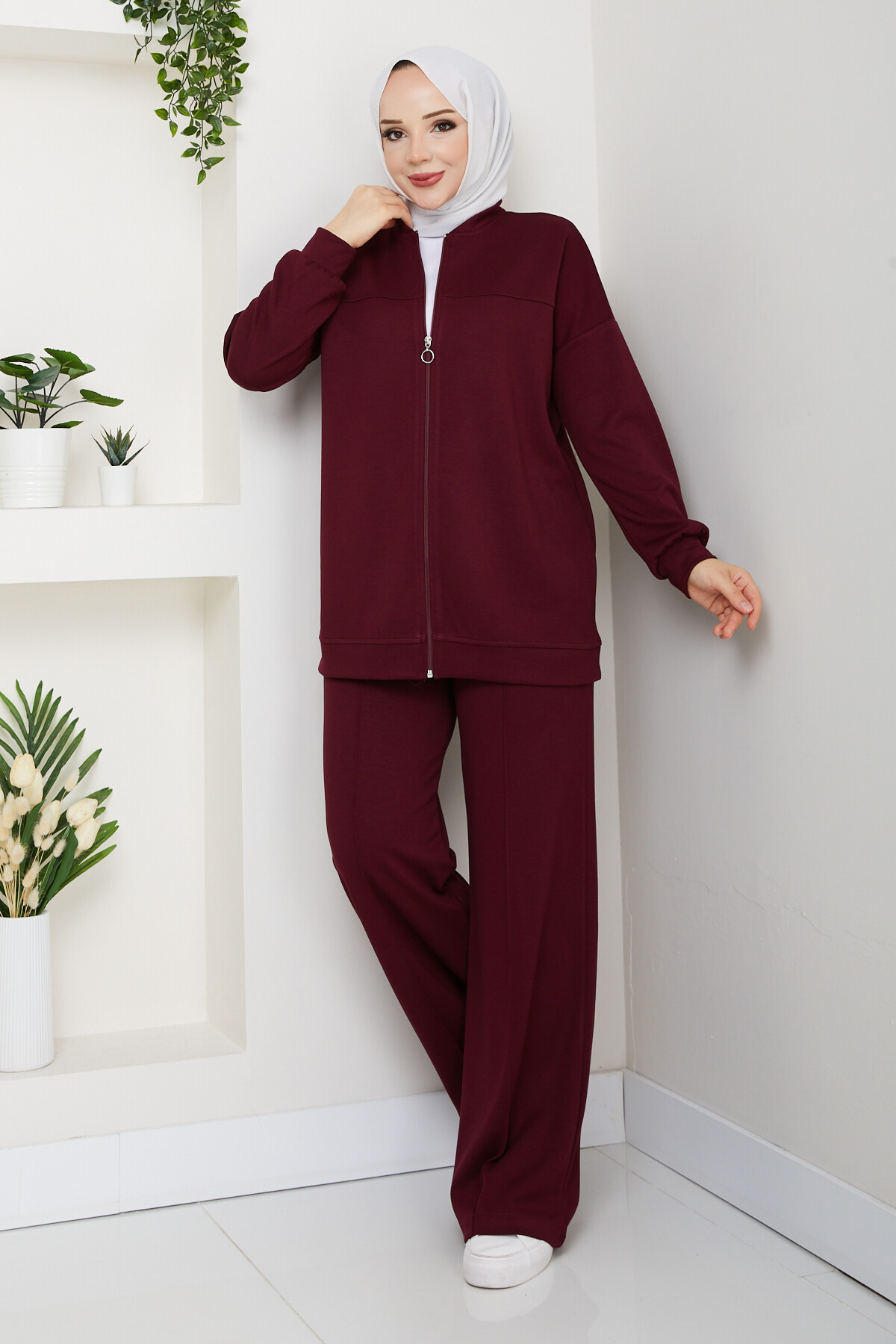 Fermuarlı Hırka Takımı Bordo