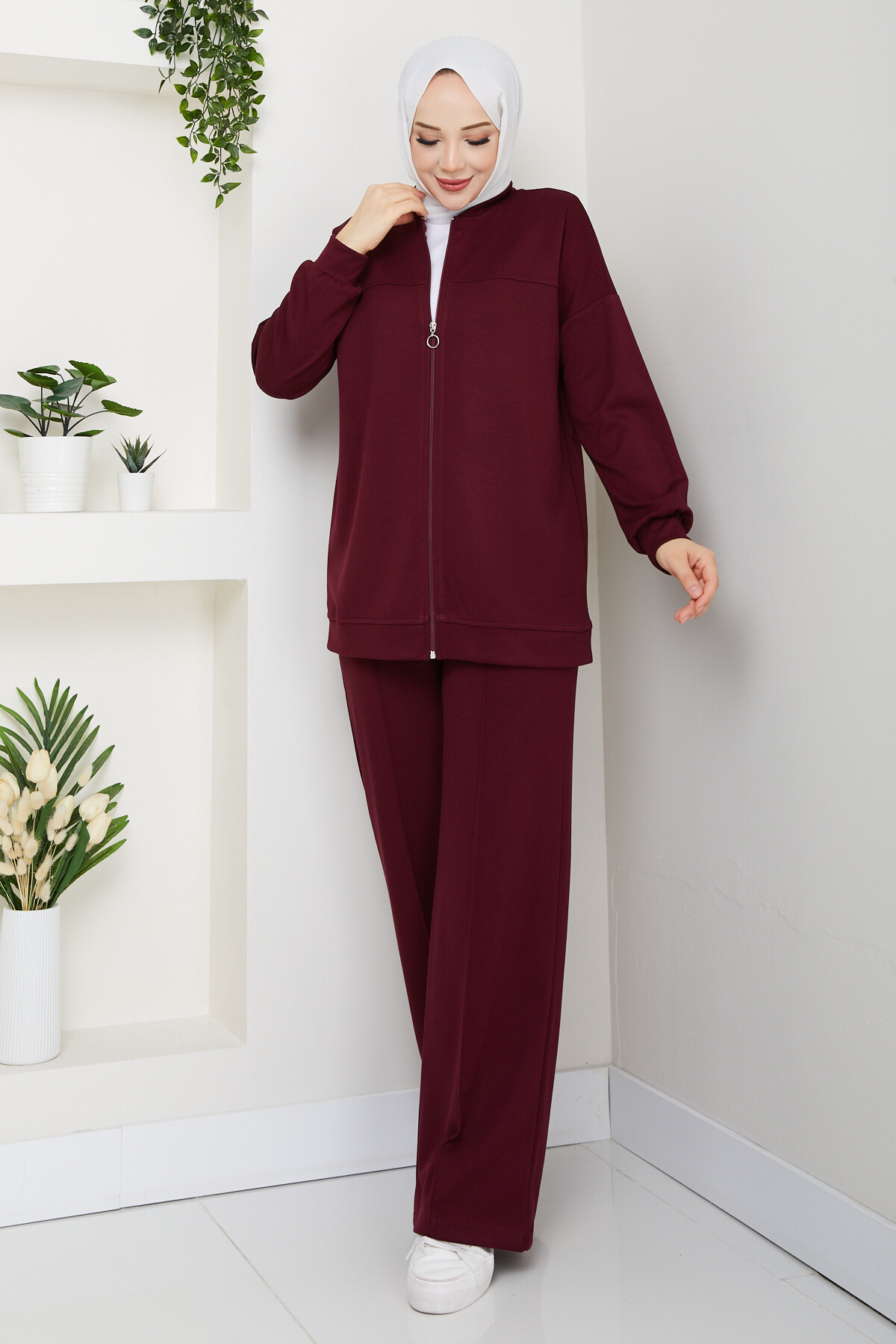 Fermuarlı Hırka Takımı Bordo