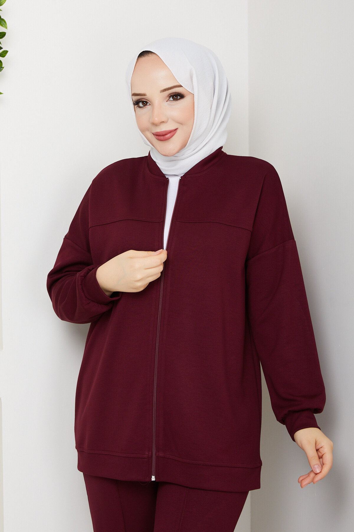 Fermuarlı Hırka Takımı Bordo