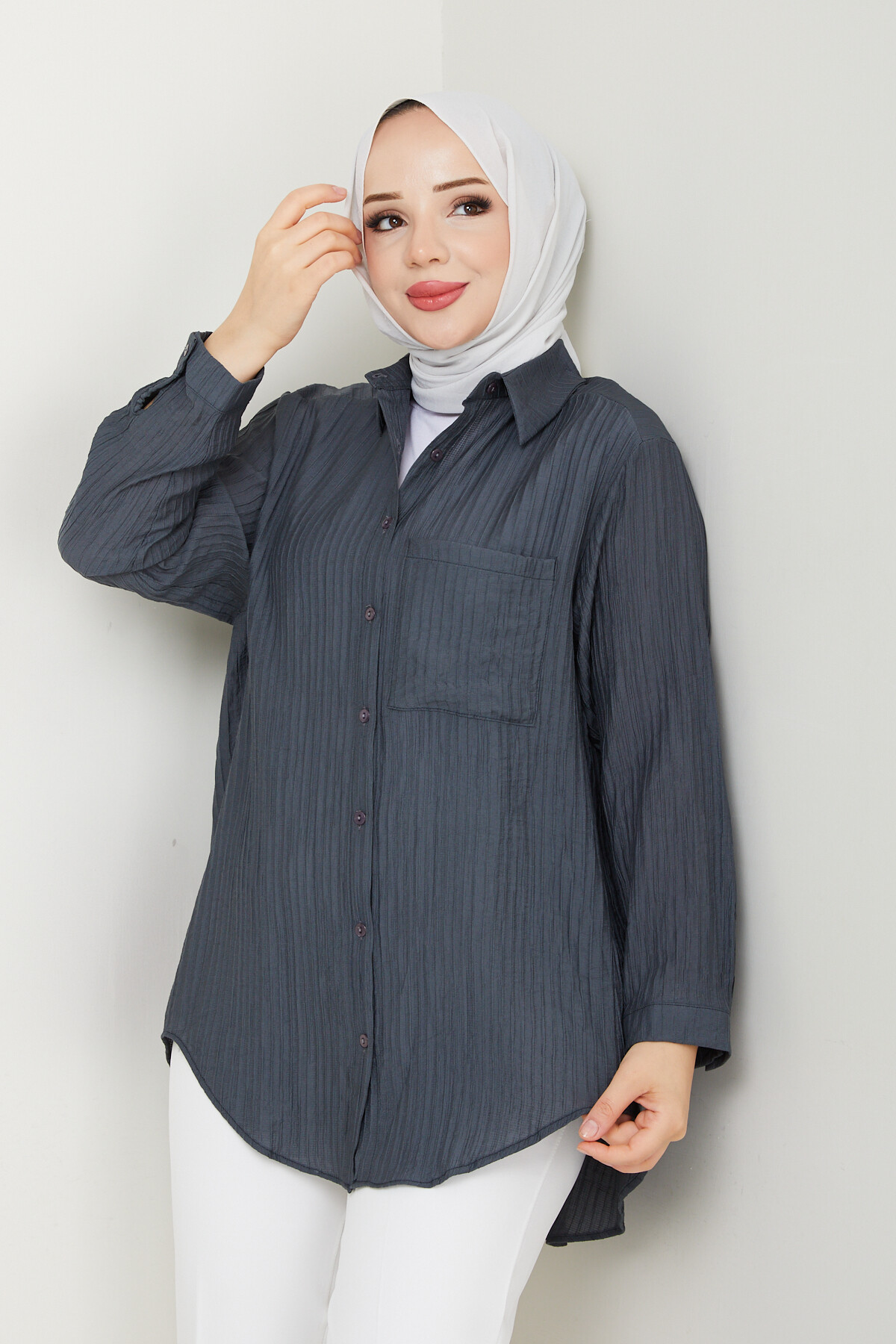 FİTİLLİ TEK CEP GÖMLEK-ANTRASİT