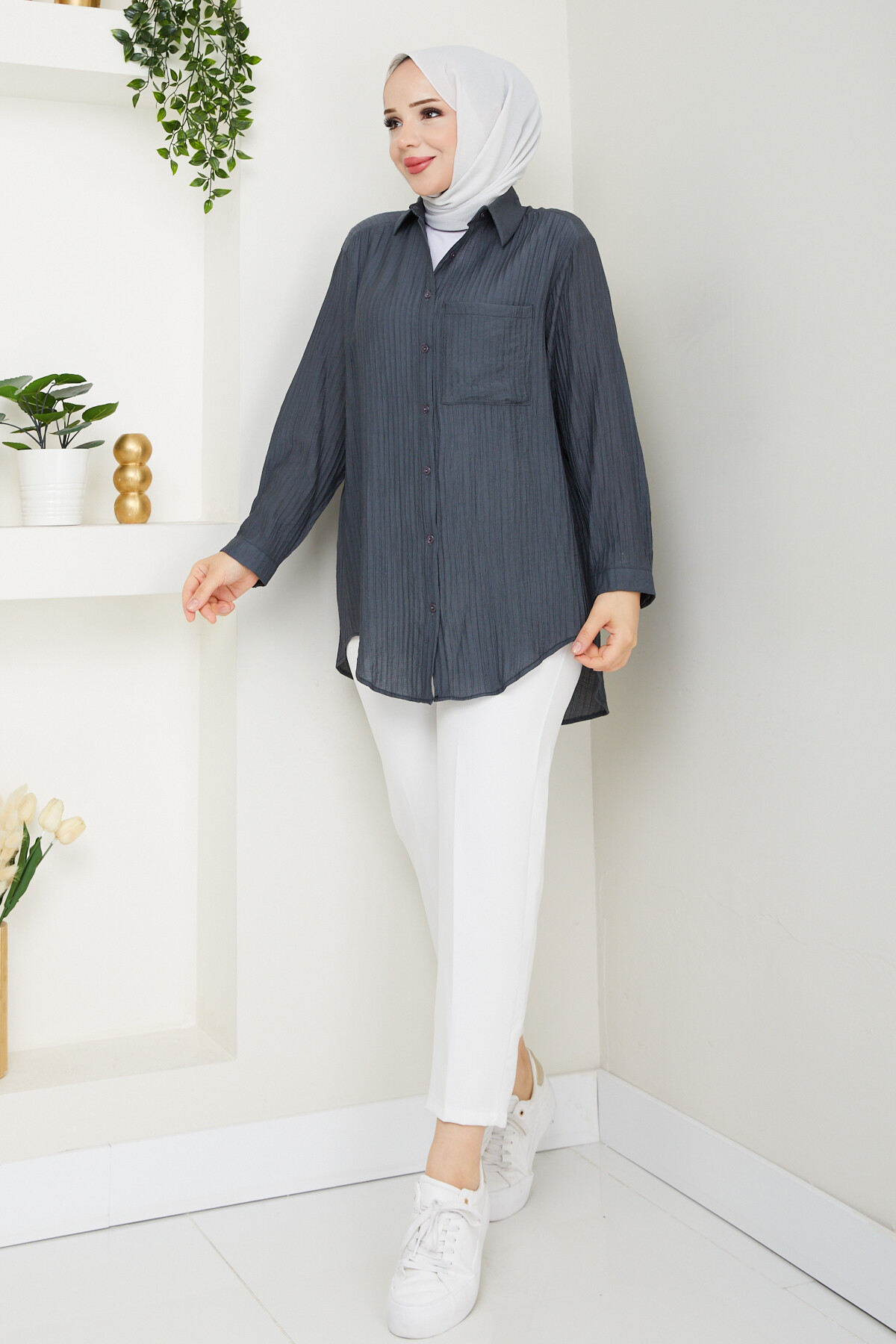 FİTİLLİ TEK CEP GÖMLEK-ANTRASİT