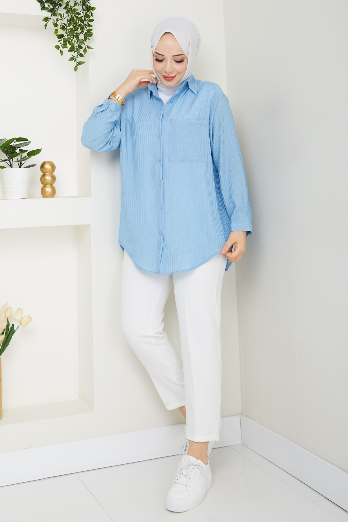 FİTİLLİ TEK CEP GÖMLEK-BEBE MAVİ