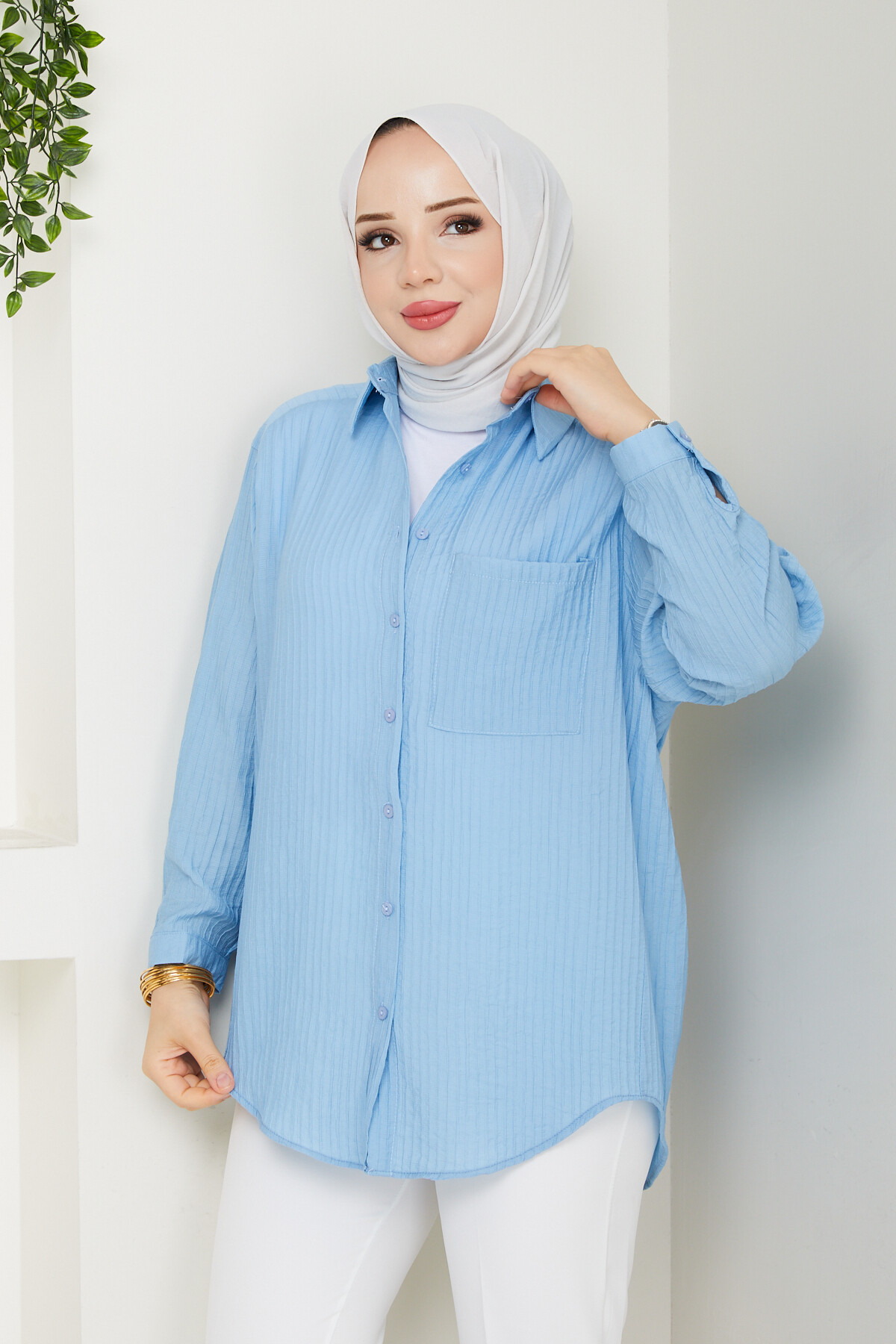 FİTİLLİ TEK CEP GÖMLEK-BEBE MAVİ