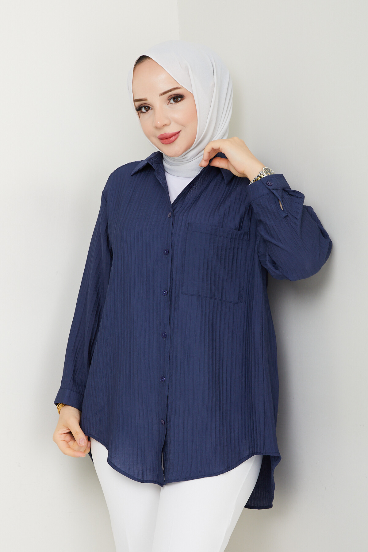 FİTİLLİ TEK CEP GÖMLEK-LACİVERT