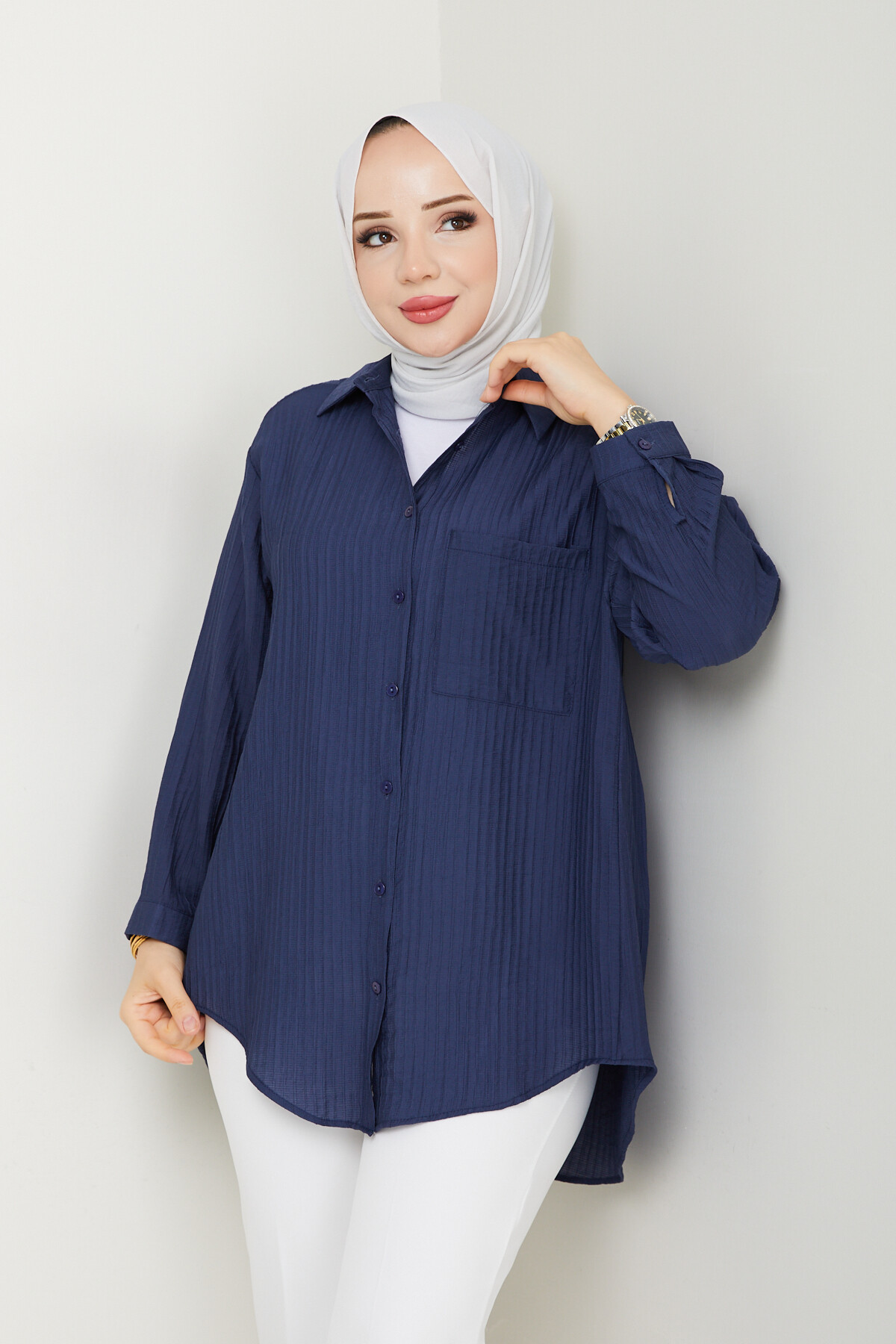 FİTİLLİ TEK CEP GÖMLEK-LACİVERT