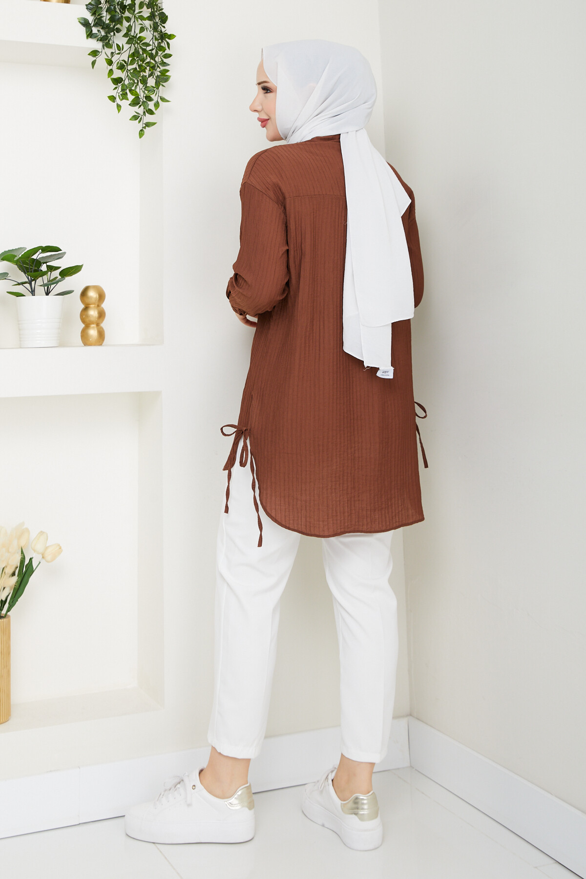 FİTİLLİ YANLARI İPLİ GÖMLEK-ACI KAHVE