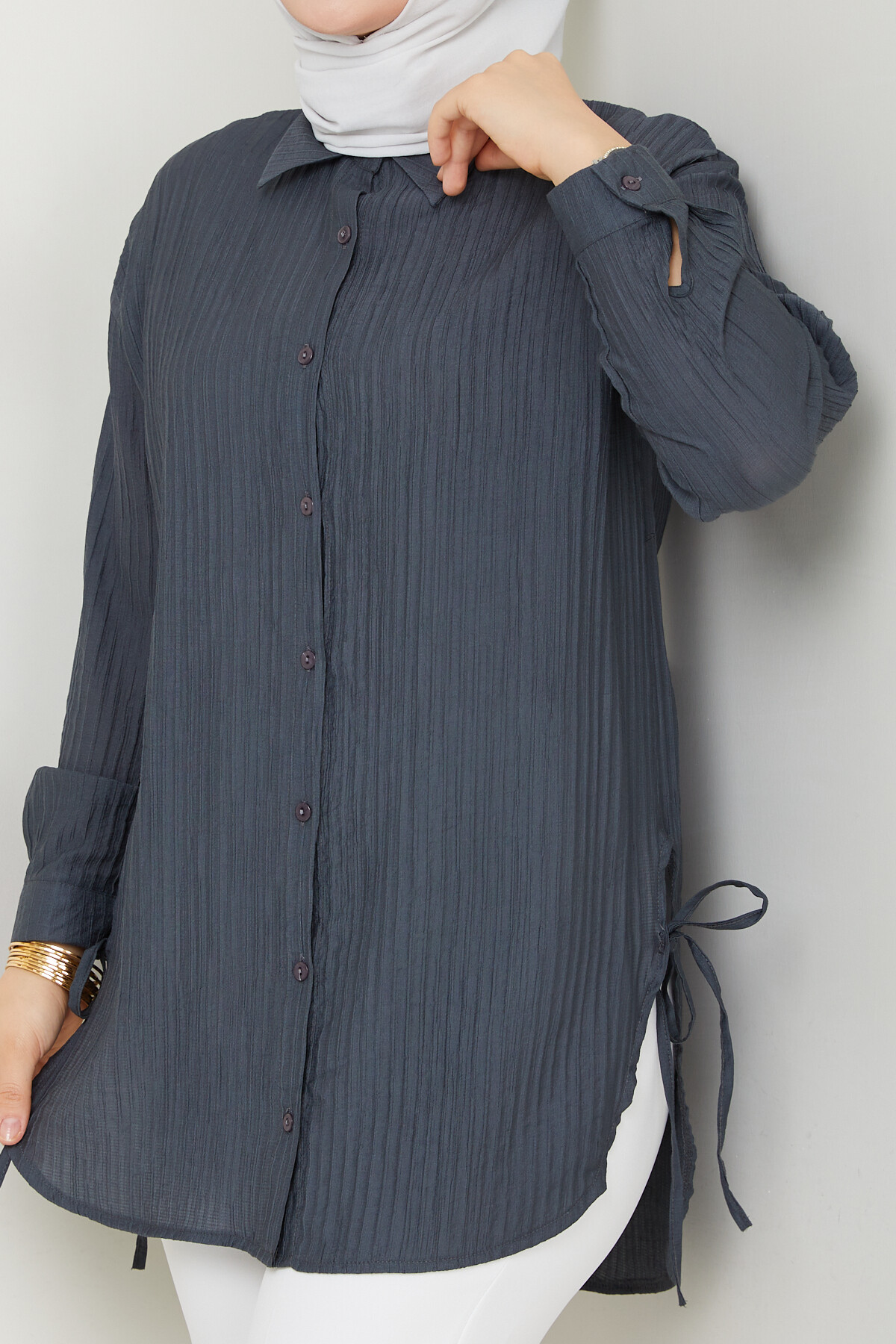 FİTİLLİ YANLARI İPLİ GÖMLEK-ANTRASİT