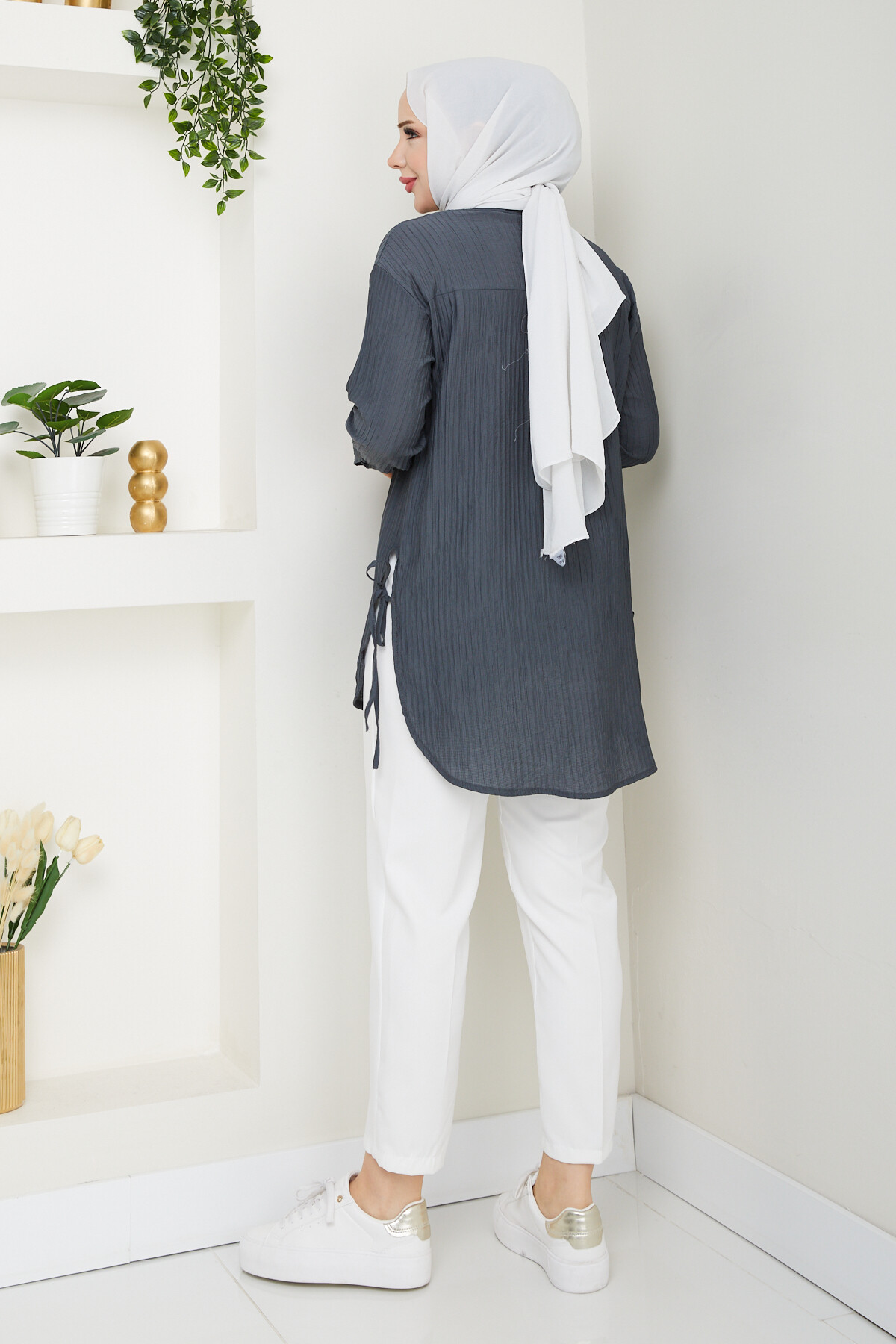 FİTİLLİ YANLARI İPLİ GÖMLEK-ANTRASİT