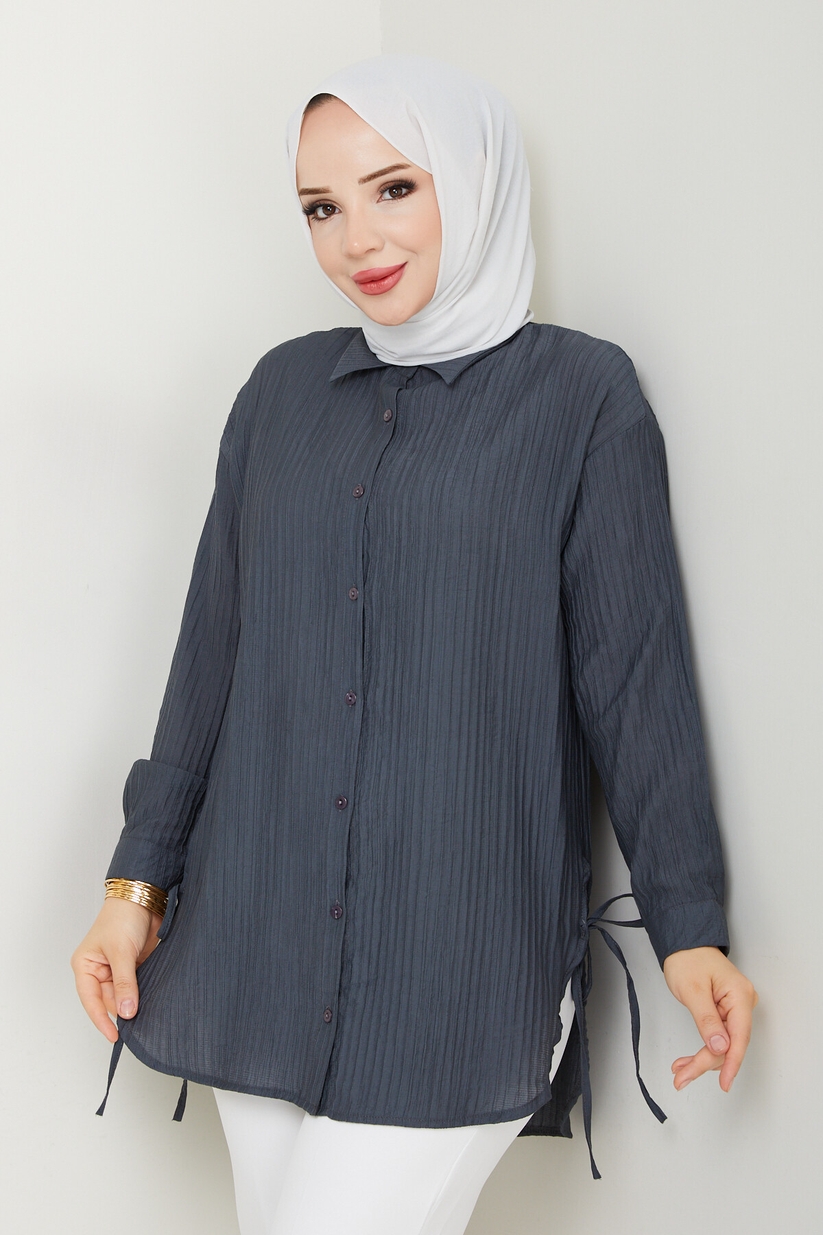 FİTİLLİ YANLARI İPLİ GÖMLEK-ANTRASİT