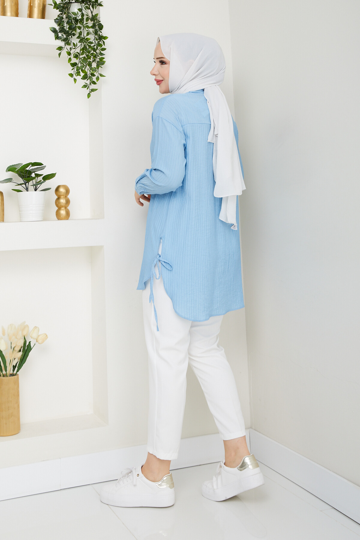 FİTİLLİ YANLARI İPLİ GÖMLEK-BEBE MAVİ