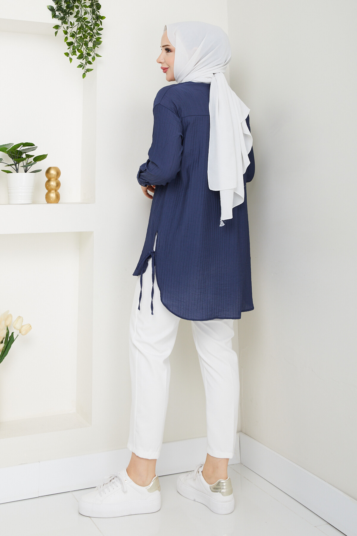 FİTİLLİ YANLARI İPLİ GÖMLEK-LACİVERT