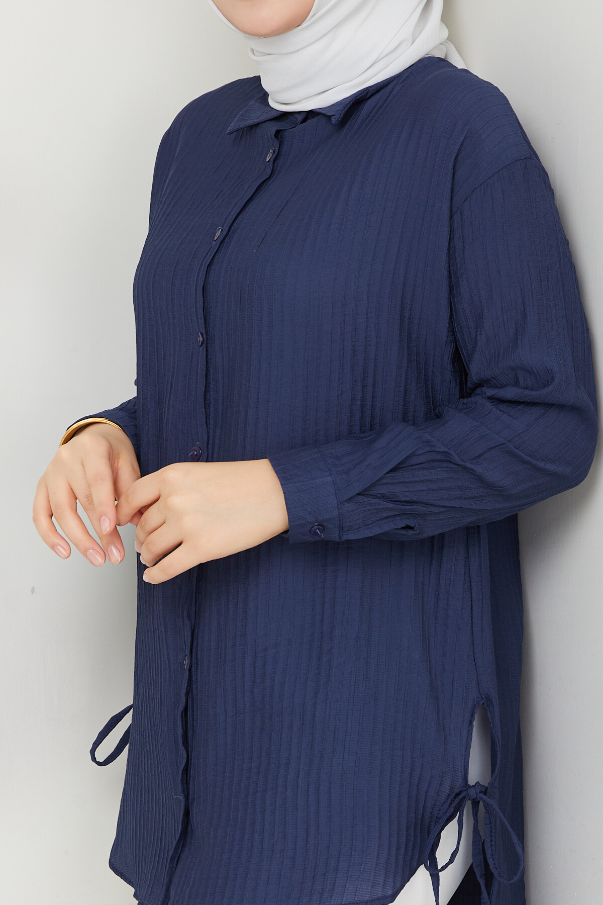 FİTİLLİ YANLARI İPLİ GÖMLEK-LACİVERT