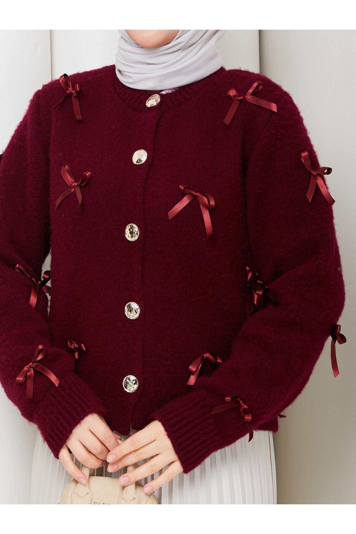 FİYONKLU TRİKO HIRKA - BORDO