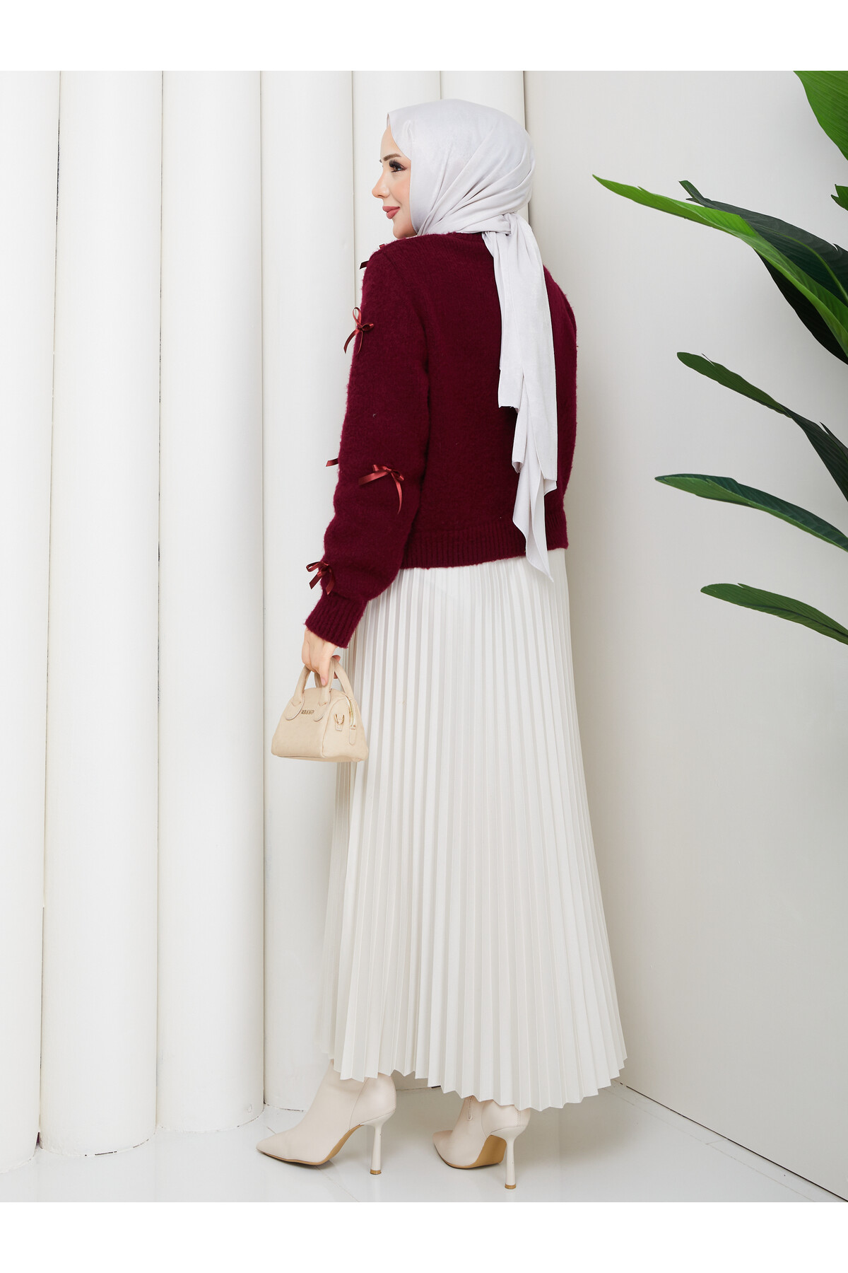 FİYONKLU TRİKO HIRKA ETEK KOMBİN - BORDO