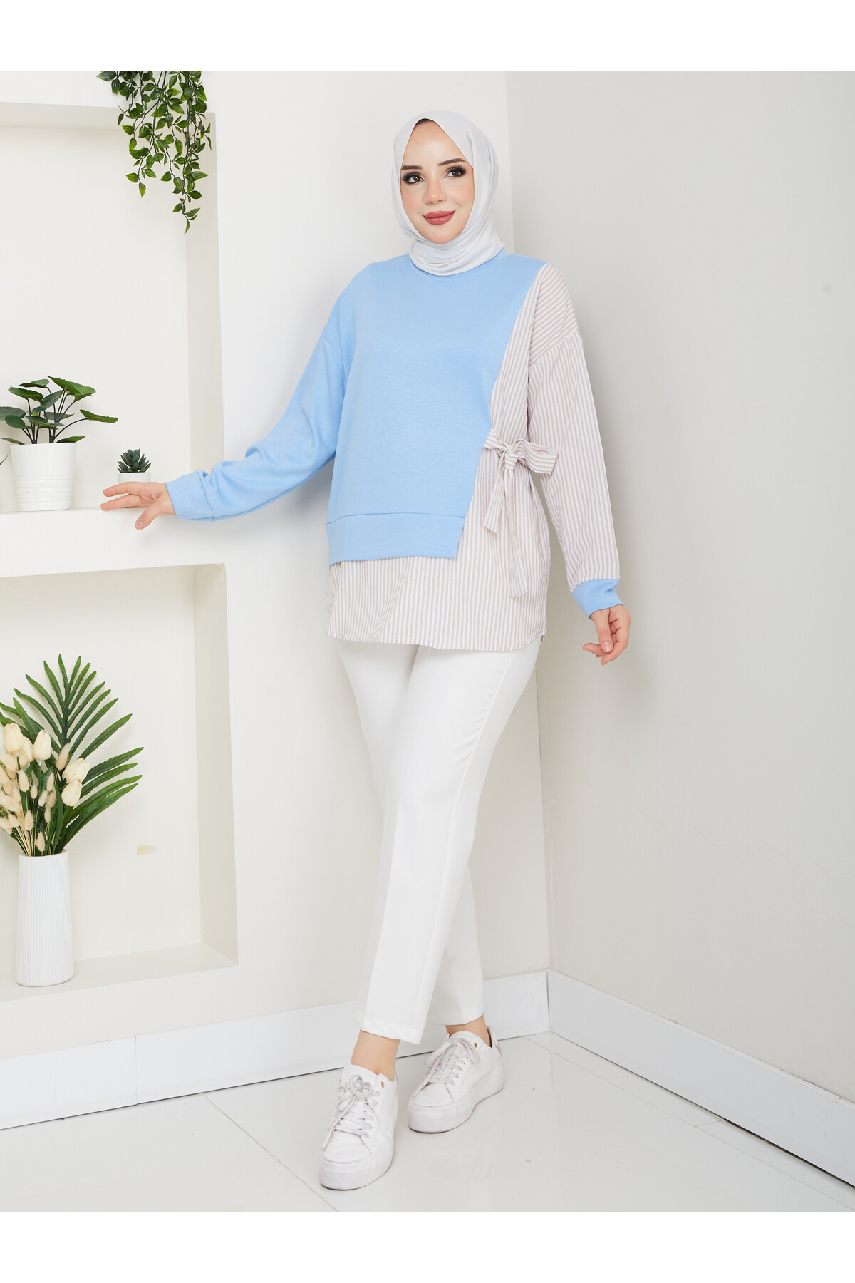 GARNİLİ BAĞLAMALI TUNİK-MAVİ