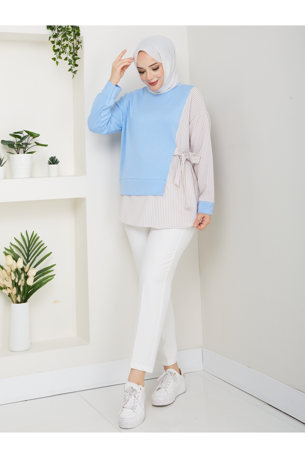 GARNİLİ BAĞLAMALI TUNİK-MAVİ