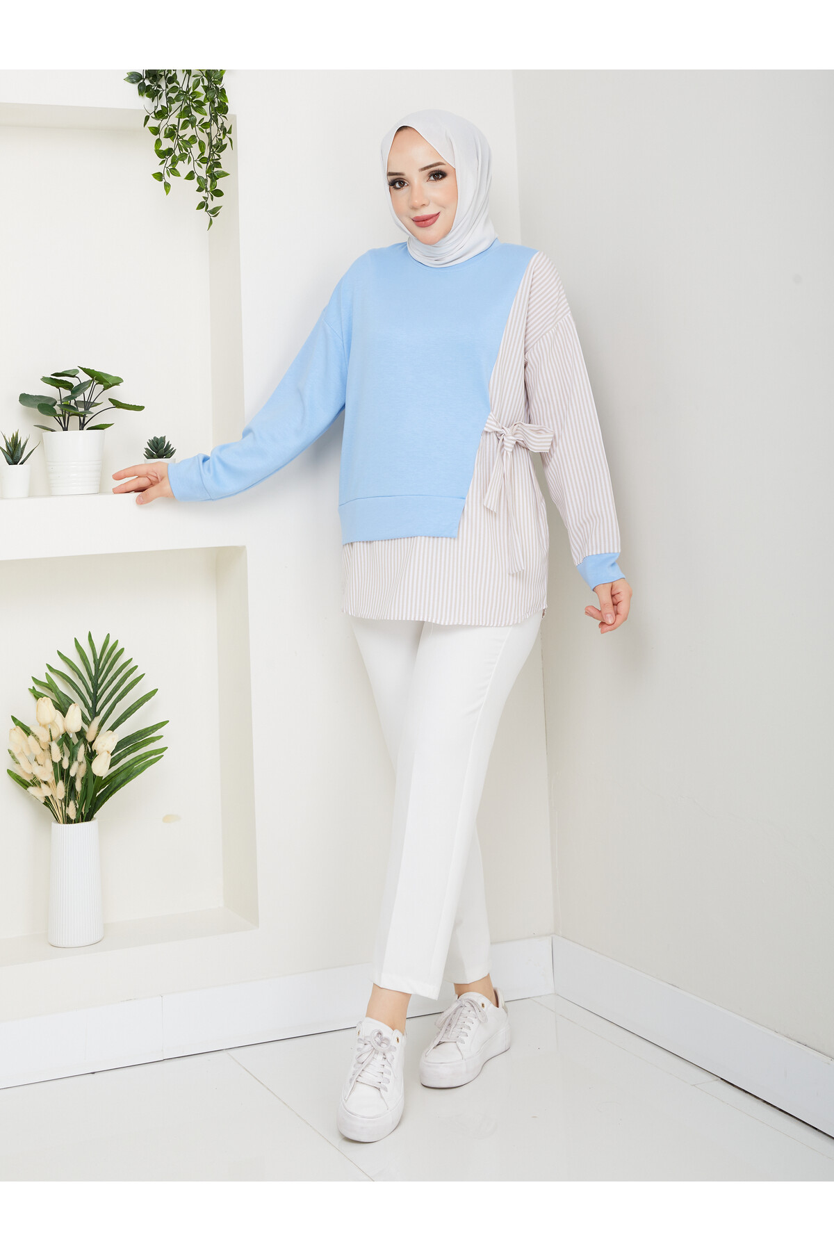 GARNİLİ BAĞLAMALI TUNİK-MAVİ