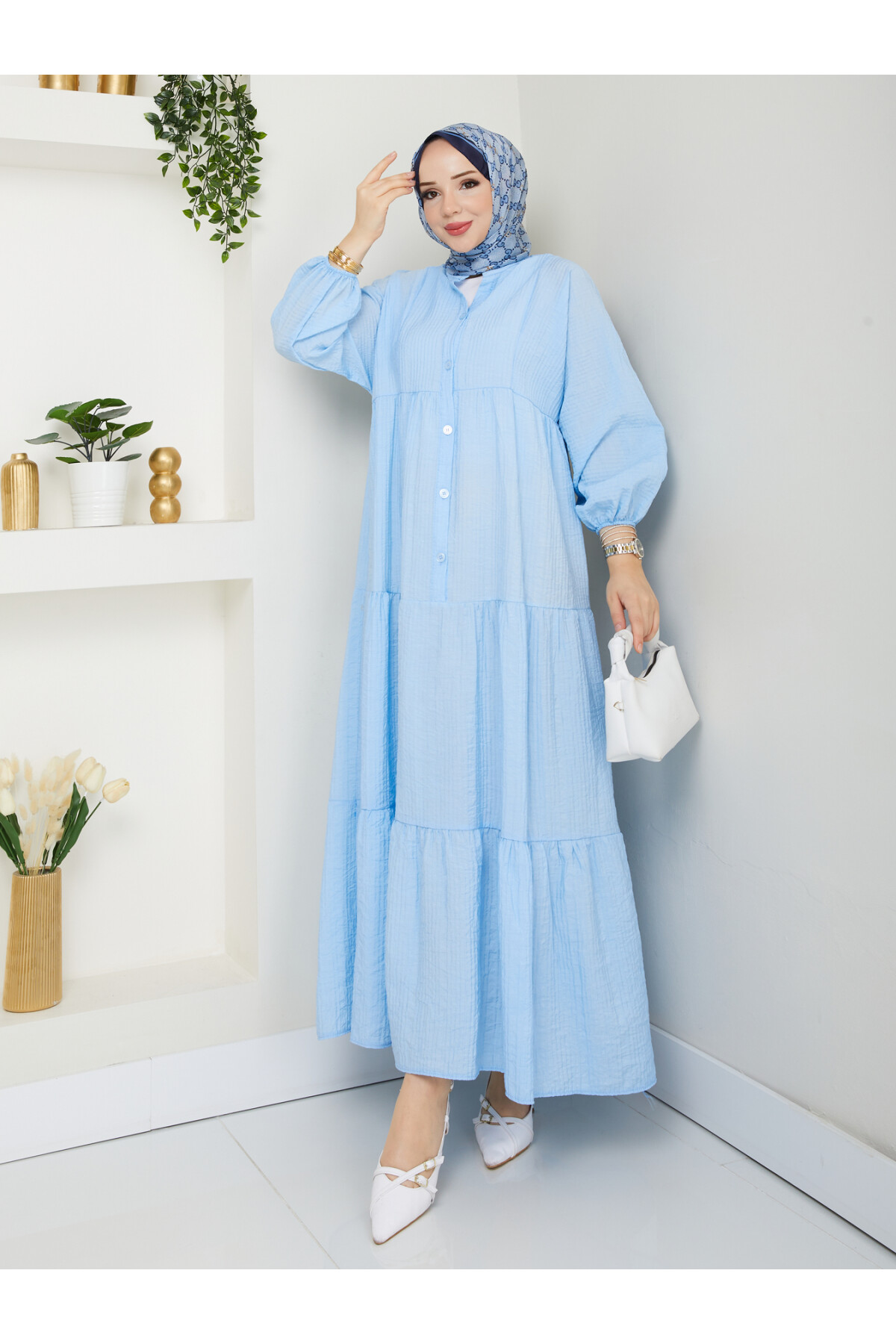 GOFRE ELBİSE-BEBE MAVİ