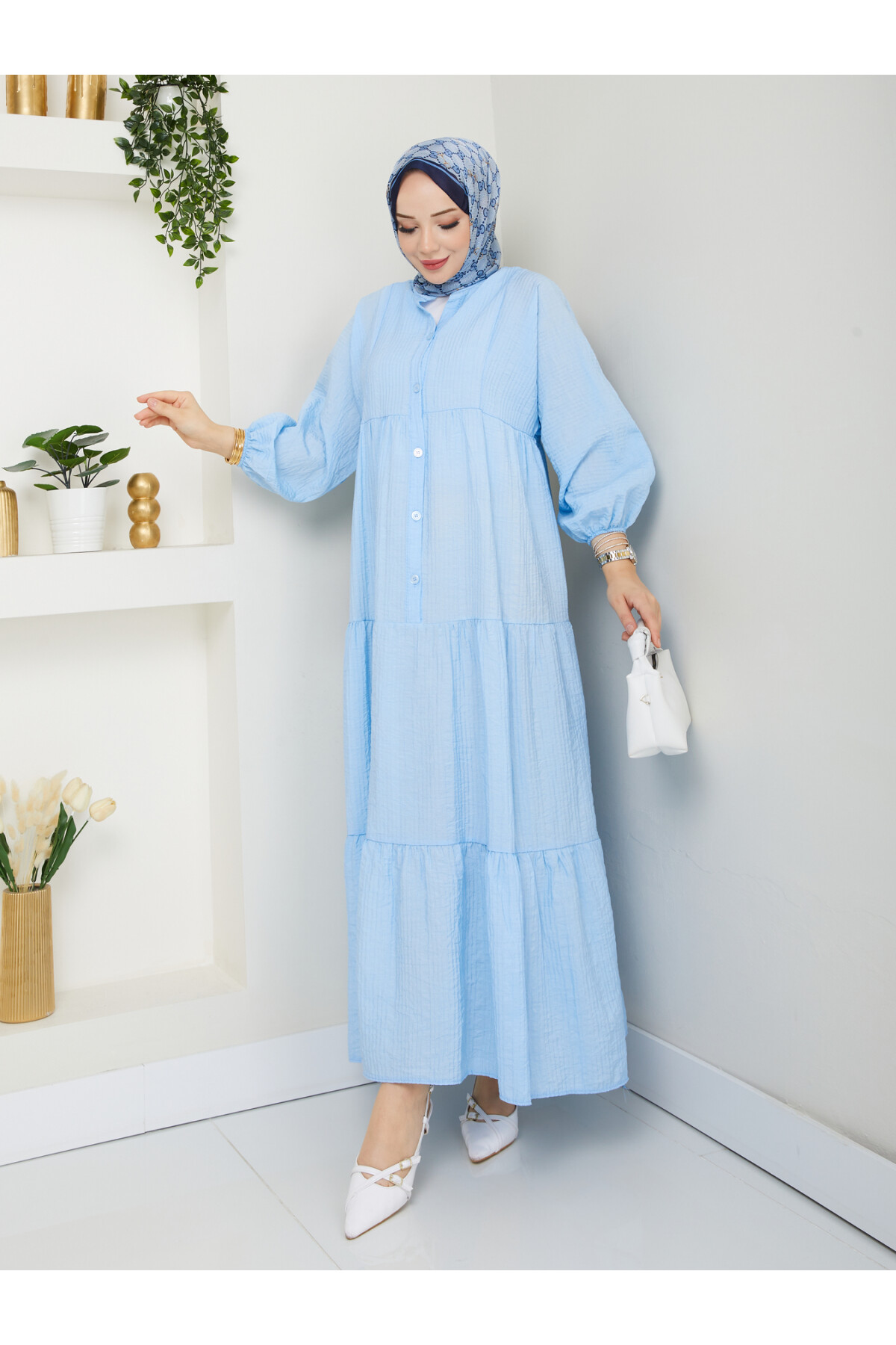 GOFRE ELBİSE-BEBE MAVİ