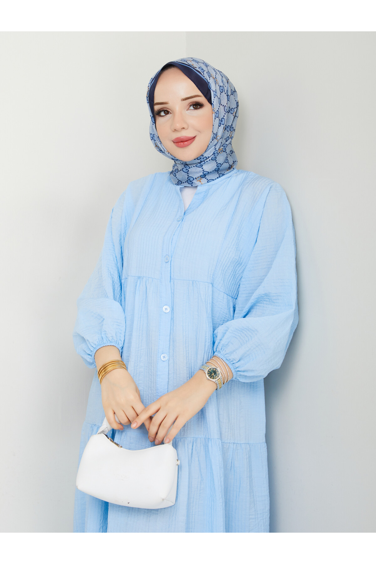 GOFRE ELBİSE-BEBE MAVİ