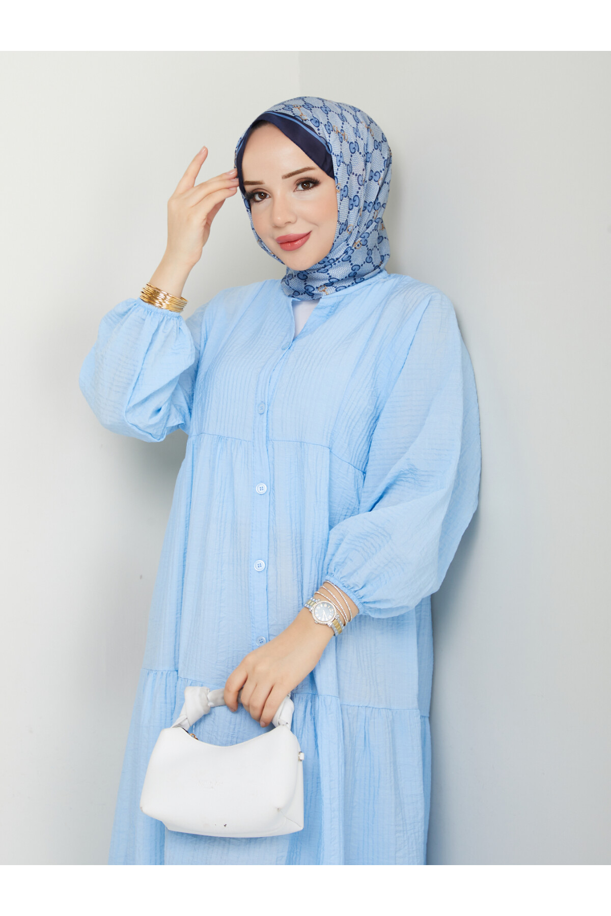 GOFRE ELBİSE-BEBE MAVİ