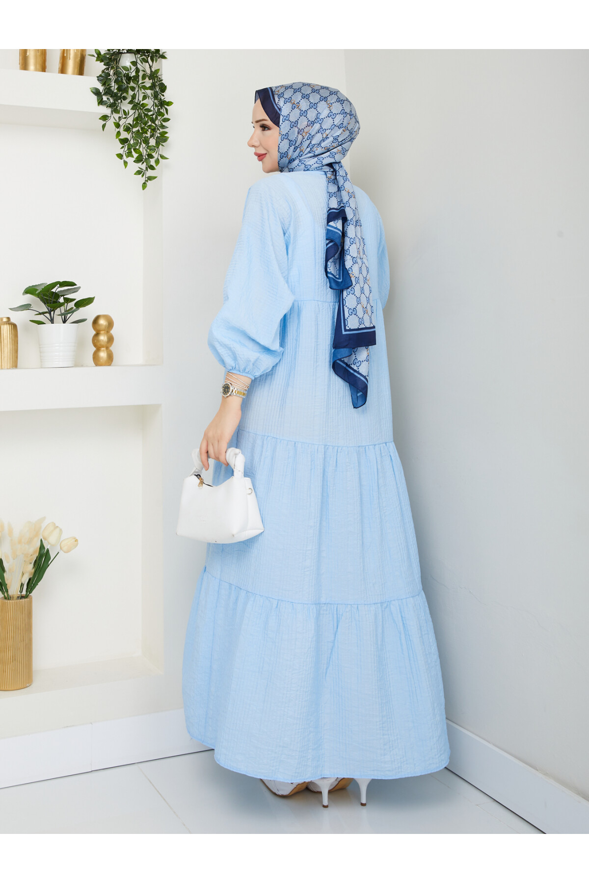 GOFRE ELBİSE-BEBE MAVİ