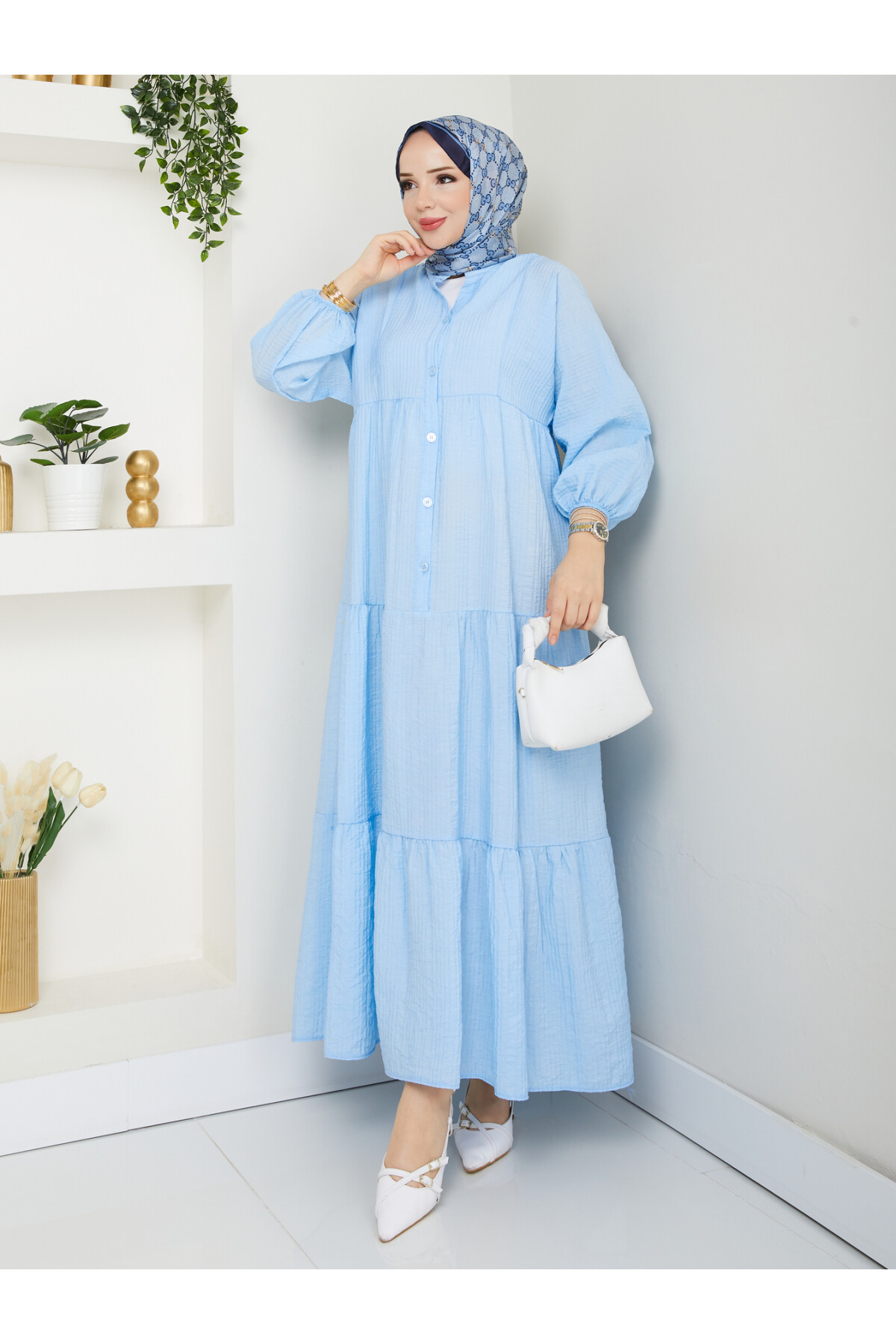 GOFRE ELBİSE-BEBE MAVİ