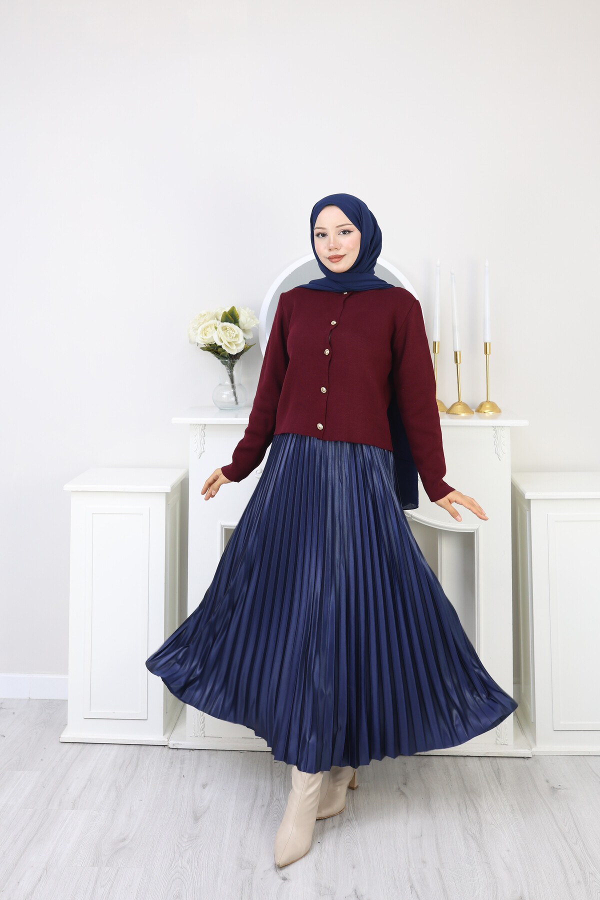 GOLD DÜĞME TRİKO HIRKA KOMBİN -BORDO