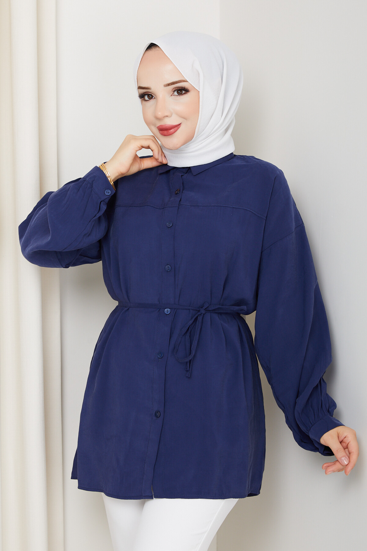 İP BAĞLAMALI MODAL GÖMLEK-LACİVERT