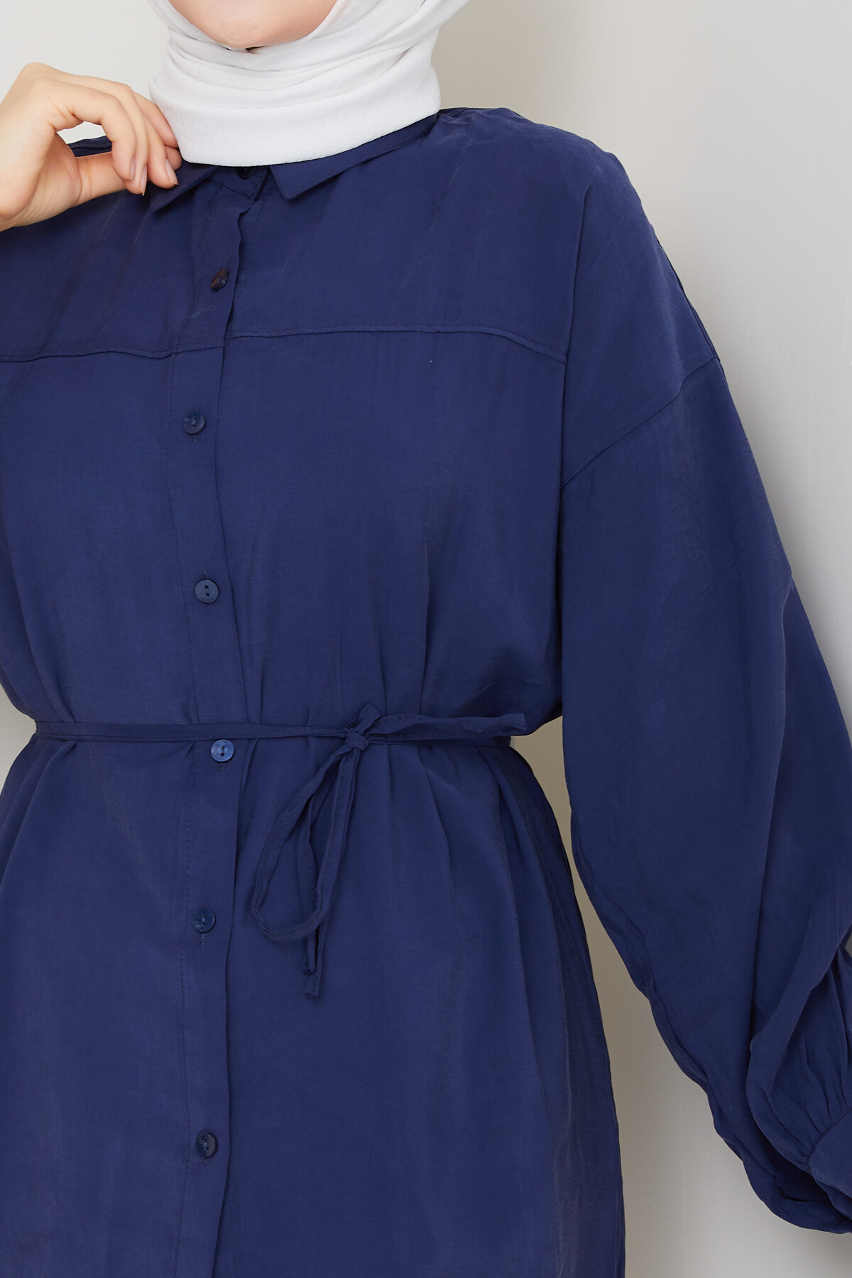 İP BAĞLAMALI MODAL GÖMLEK-LACİVERT