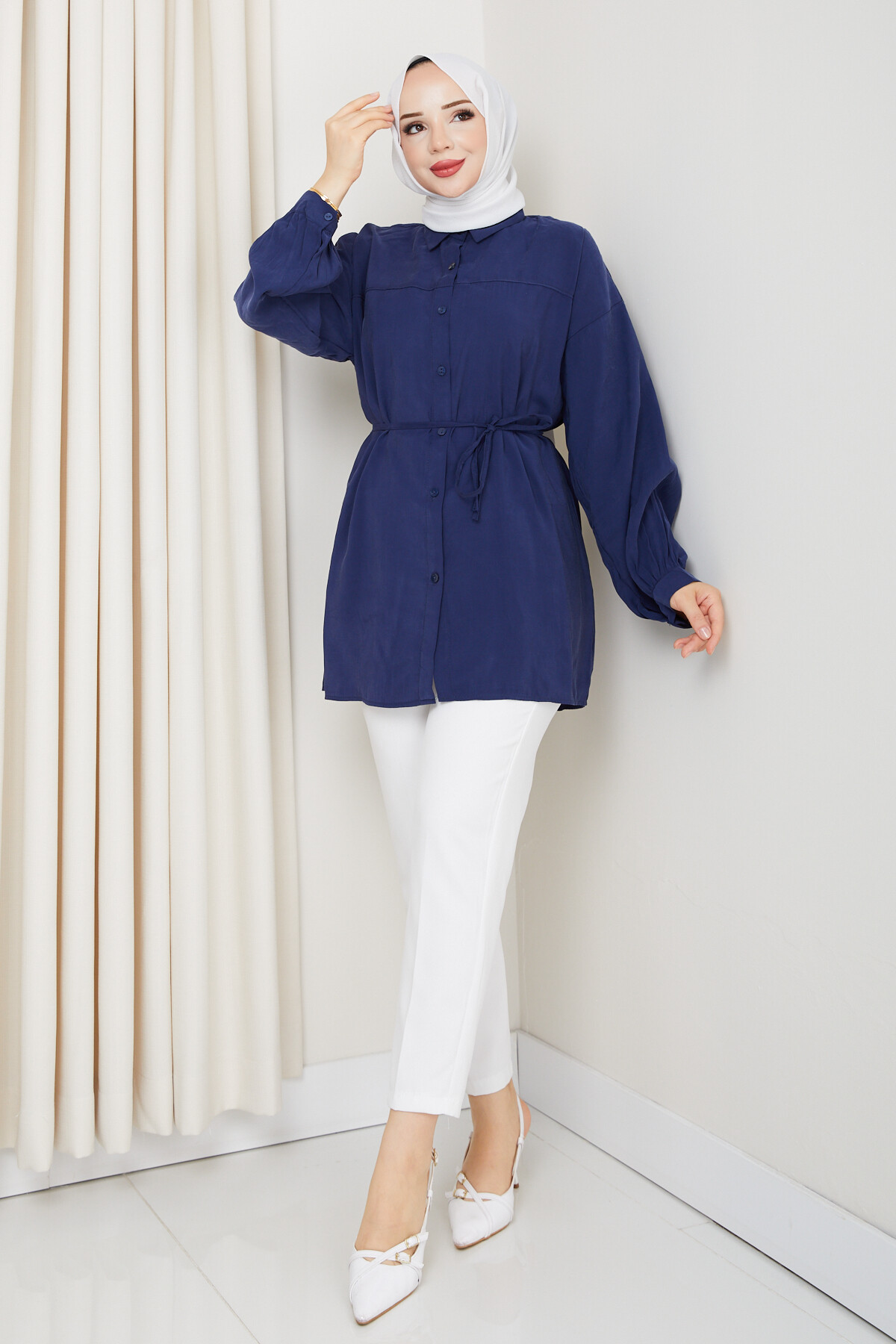 İP BAĞLAMALI MODAL GÖMLEK-LACİVERT