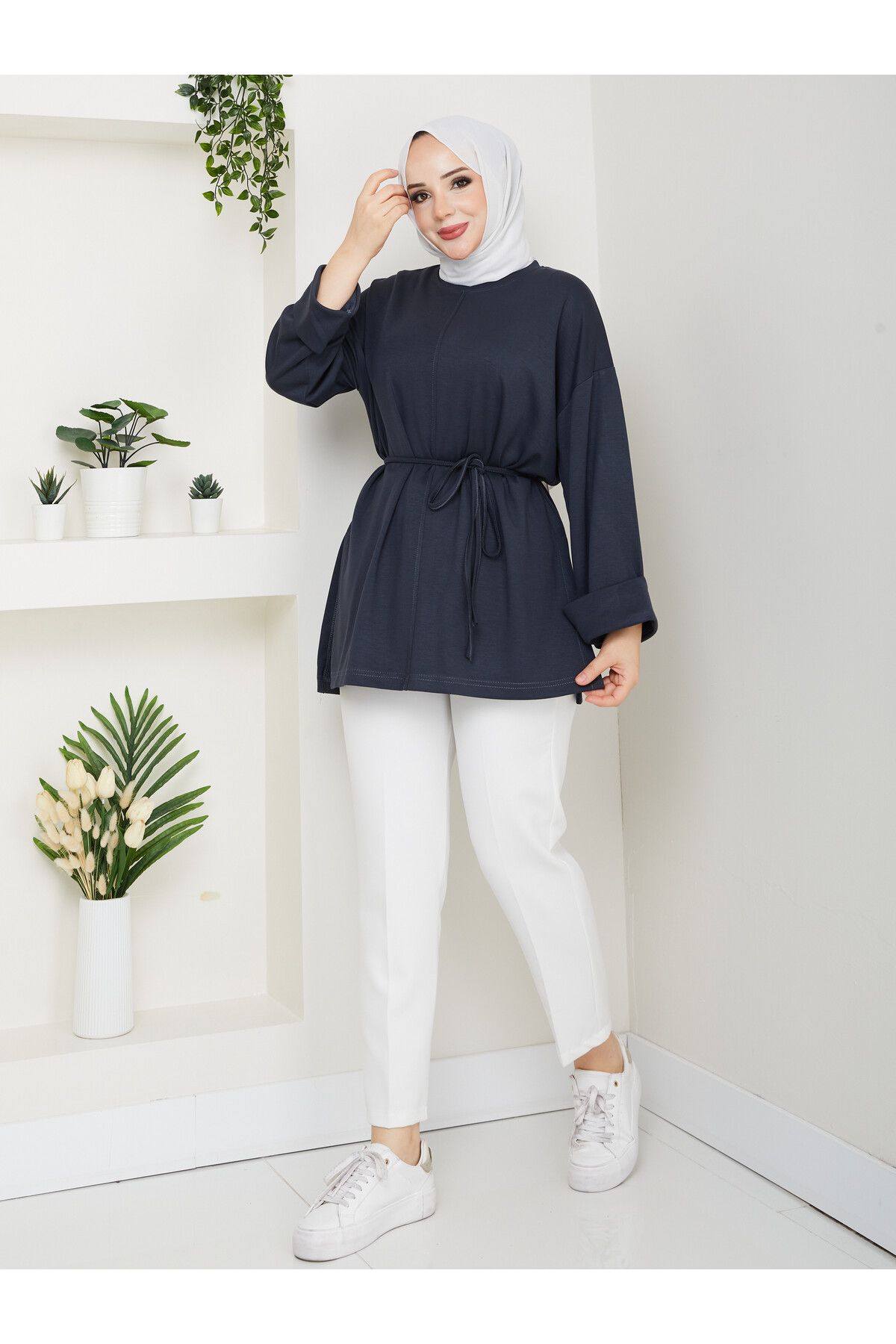 İP BAĞLAMALI  OYSHO YIRTMAÇLI TÜNİK -ANTRASİT