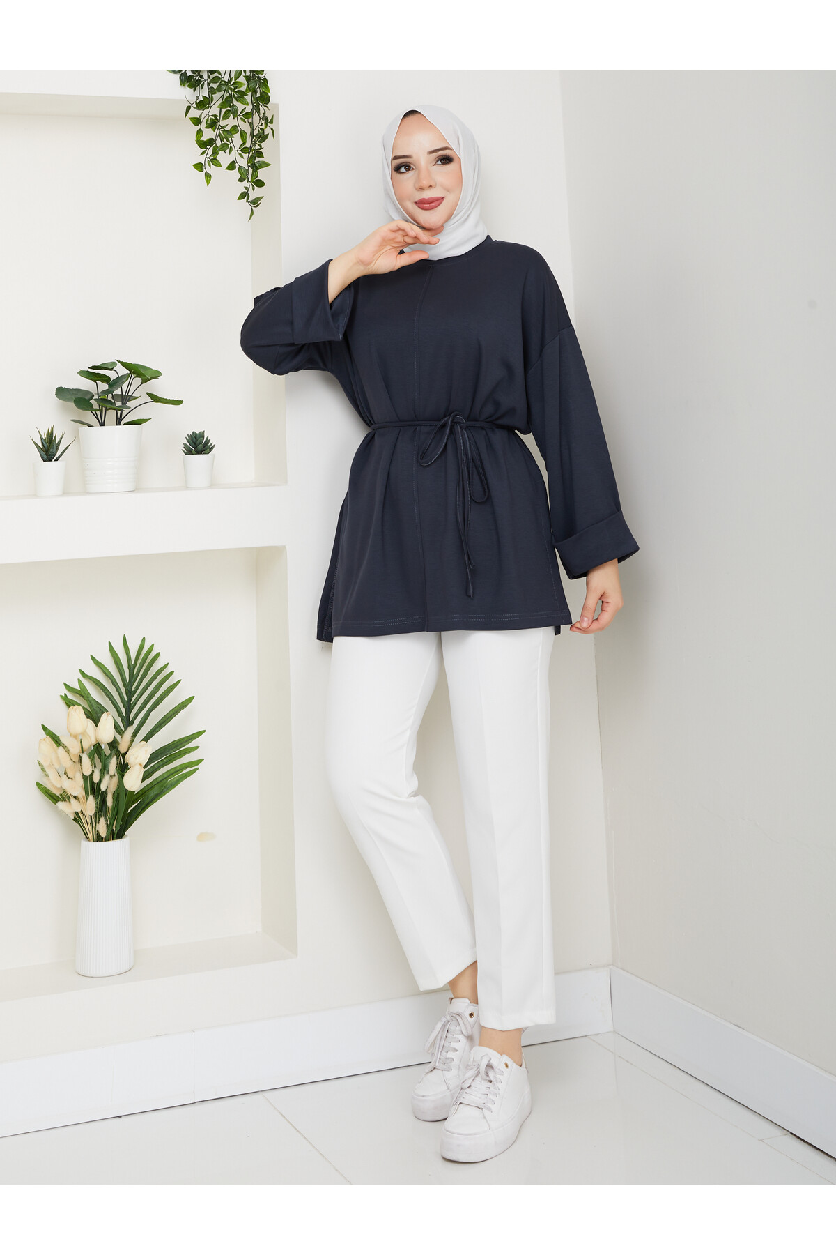 İP BAĞLAMALI  OYSHO YIRTMAÇLI TÜNİK -ANTRASİT