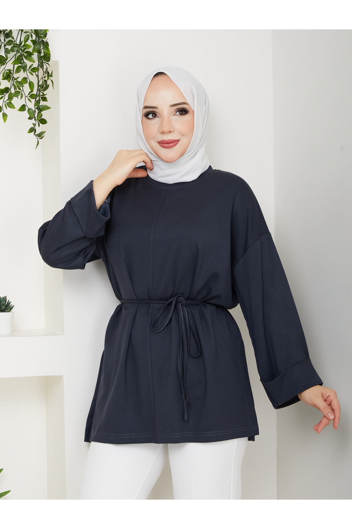 İP BAĞLAMALI  OYSHO YIRTMAÇLI TÜNİK -ANTRASİT