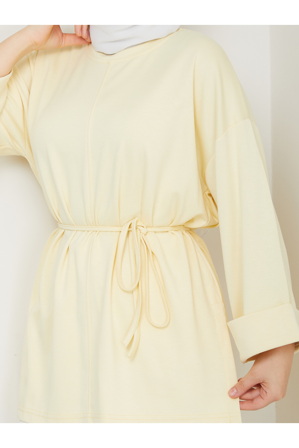 İP BAĞLAMALI  OYSHO YIRTMAÇLI TÜNİK -SARI