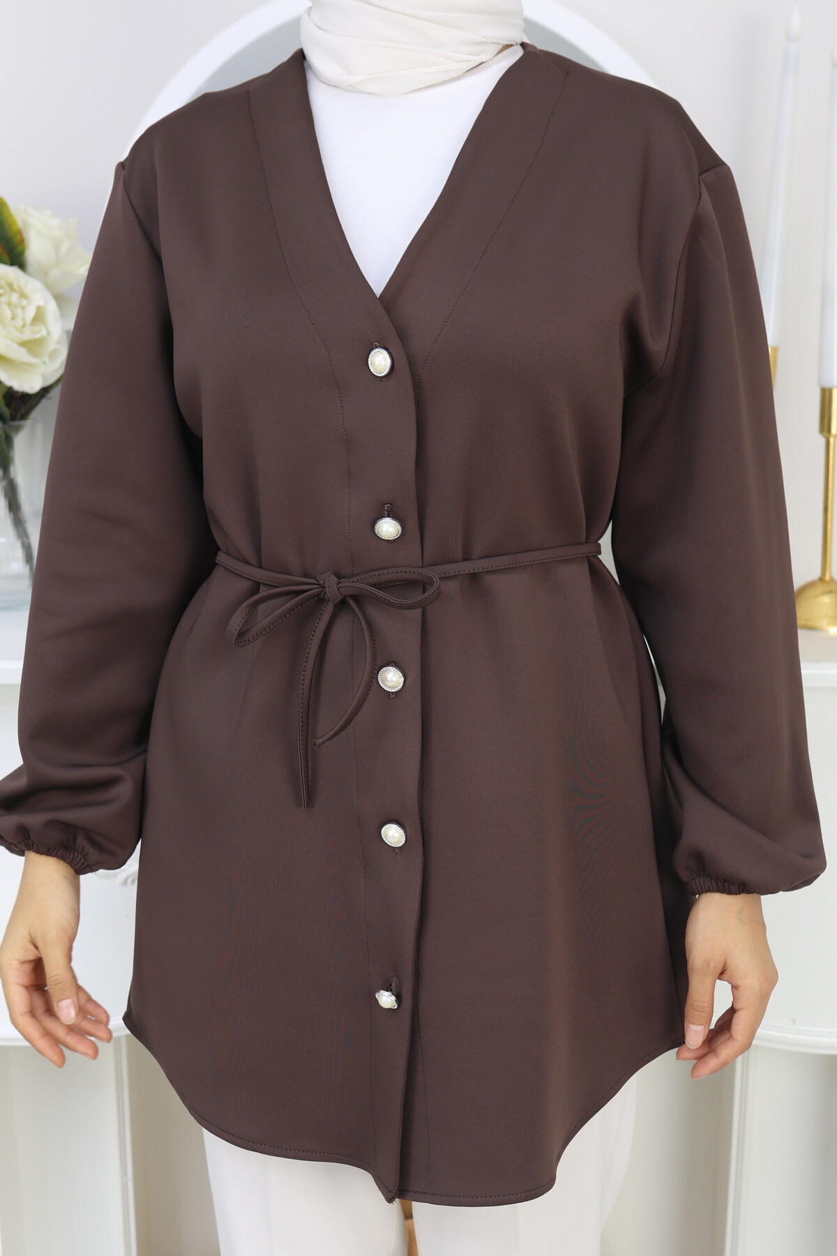 İP BAĞLAMALI SCUBA CEKET - ACI KAHVE