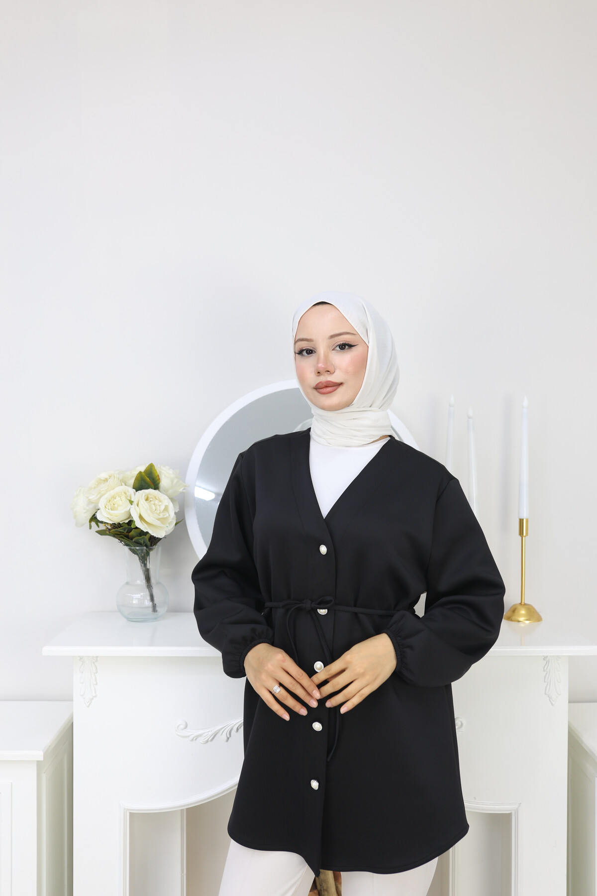 İP BAĞLAMALI SCUBA CEKET - SİYAH