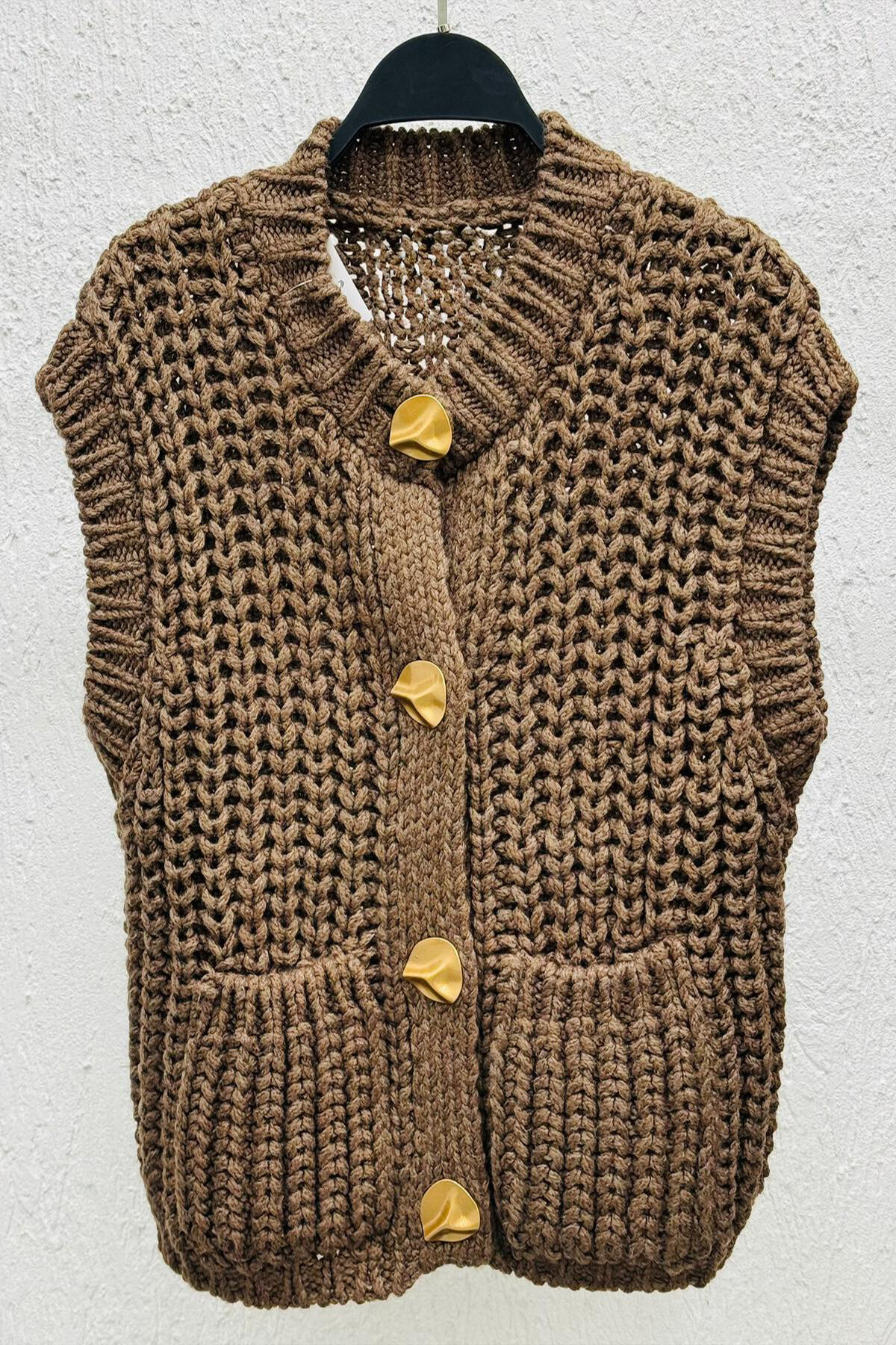 Kalın Örgülü Trend Yelek Acı Kahve