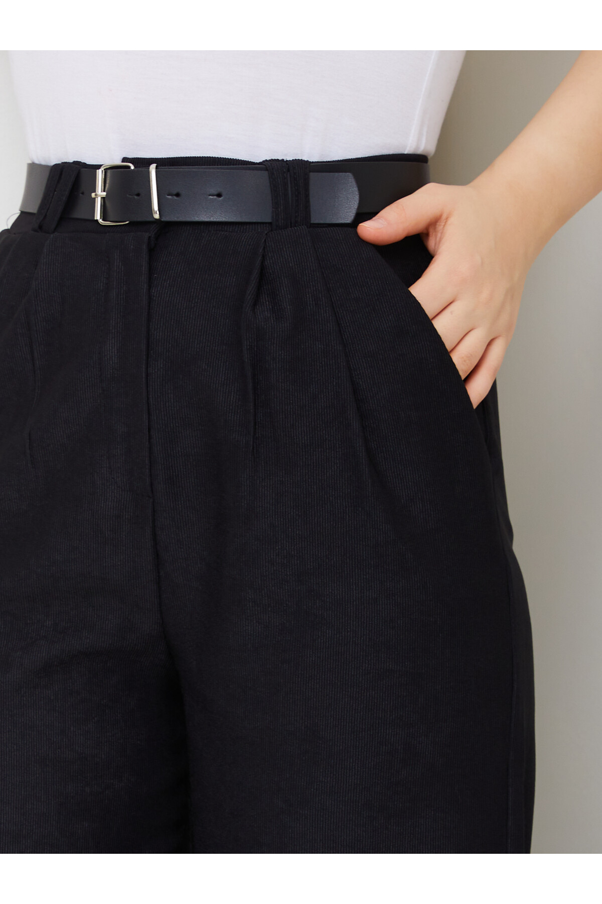 KEMER DETAY MASSİMO PANTOLON - SİYAH