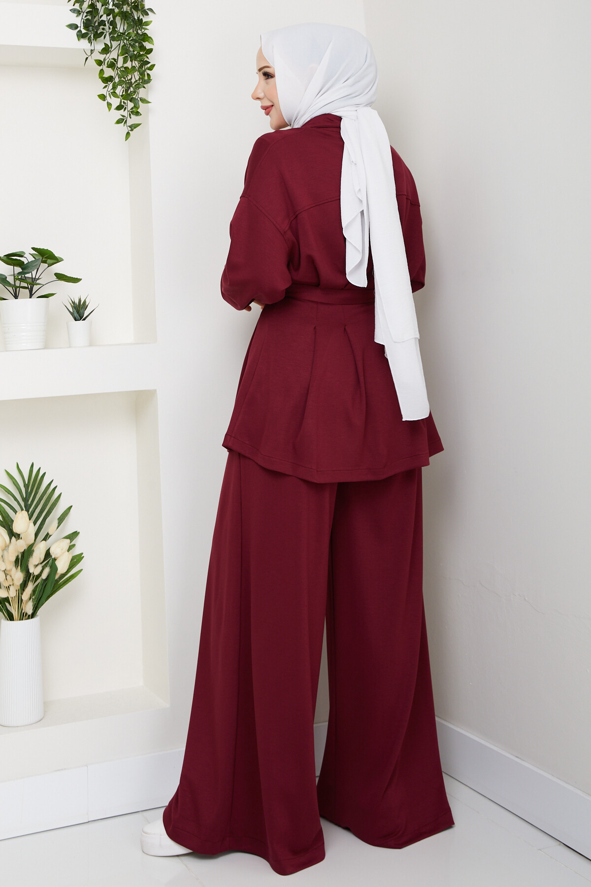 Kemerli Bol Paça Takım Bordo