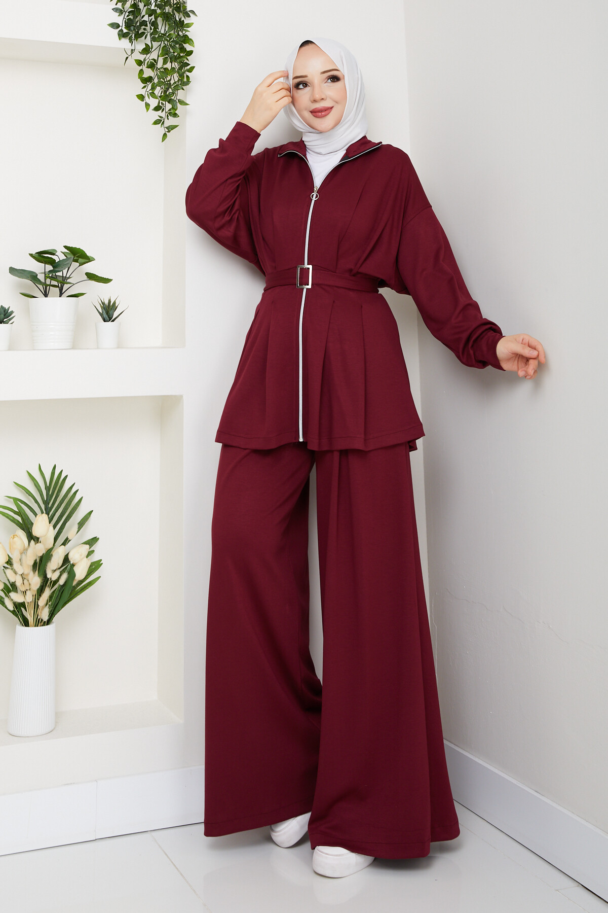 Kemerli Bol Paça Takım Bordo
