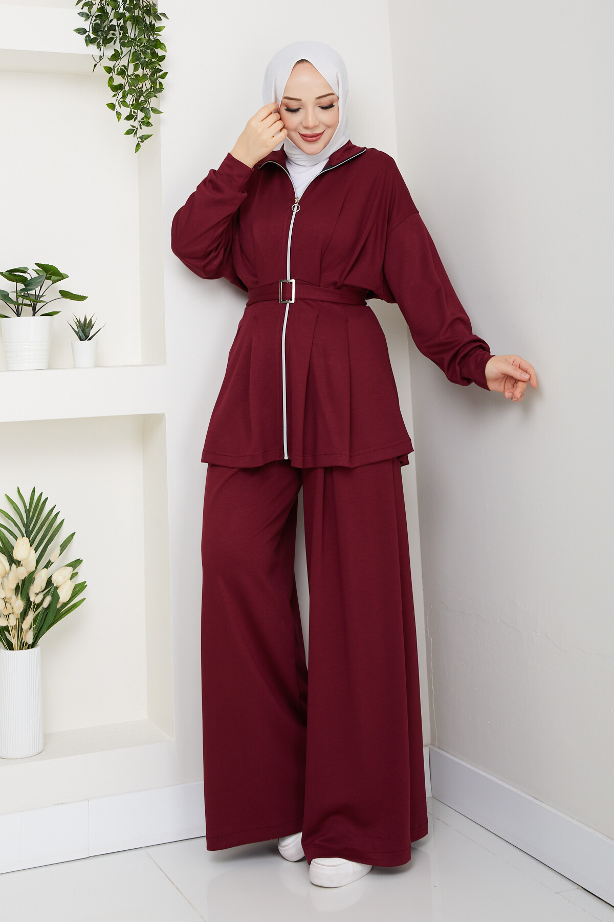 Kemerli Bol Paça Takım Bordo
