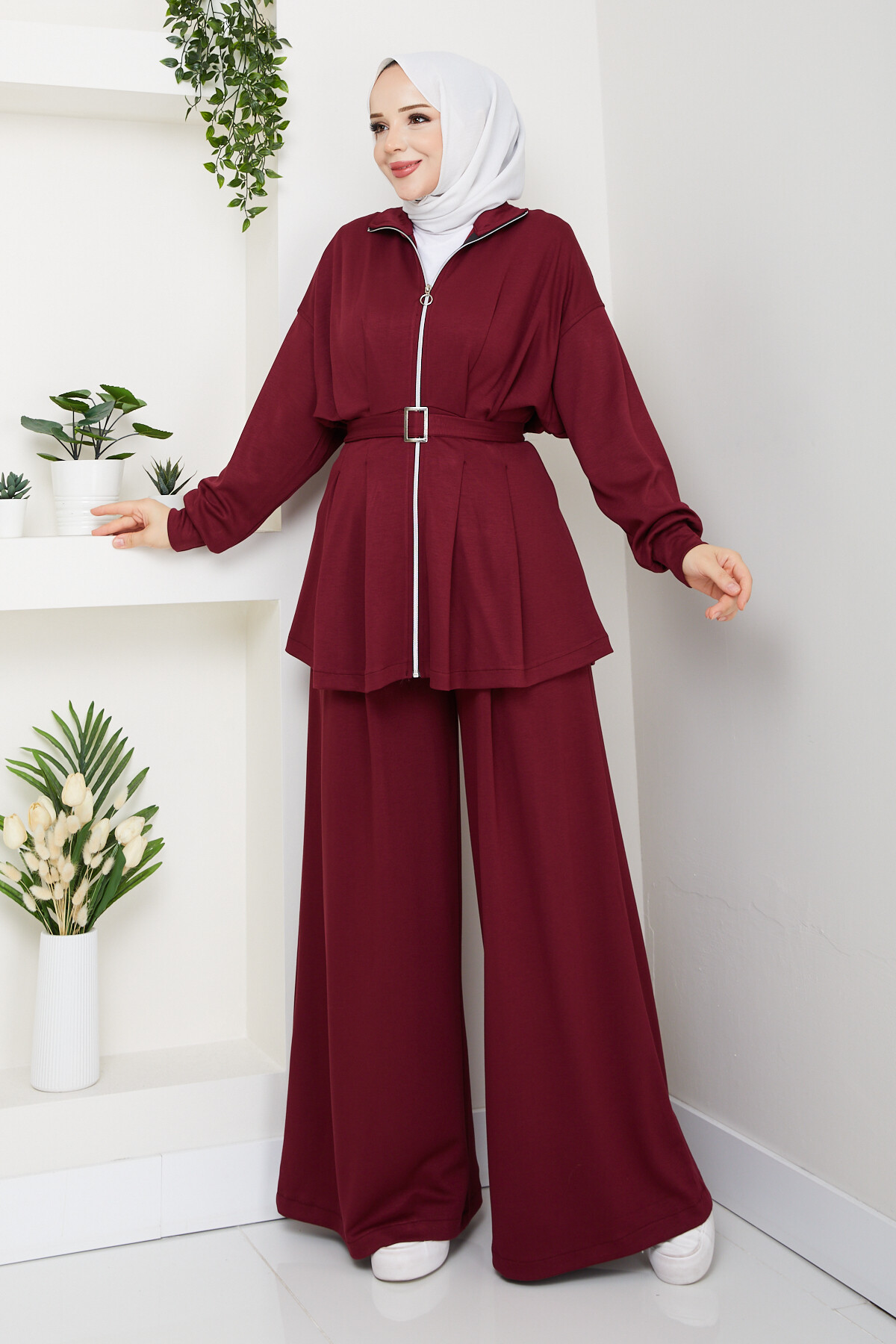 Kemerli Bol Paça Takım Bordo