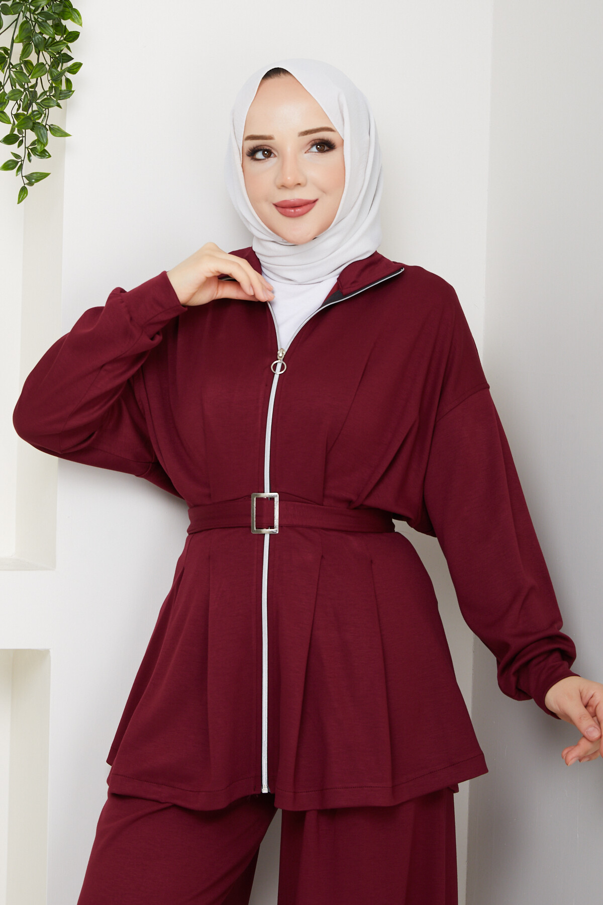 Kemerli Bol Paça Takım Bordo