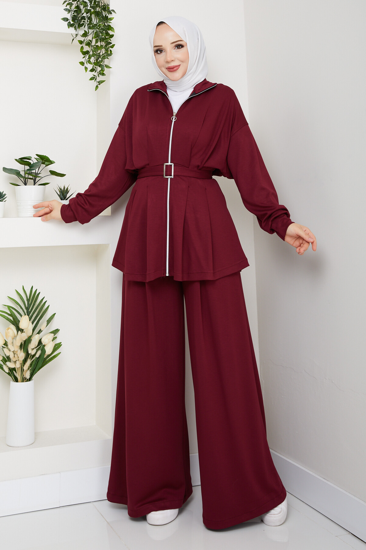 Kemerli Bol Paça Takım Bordo