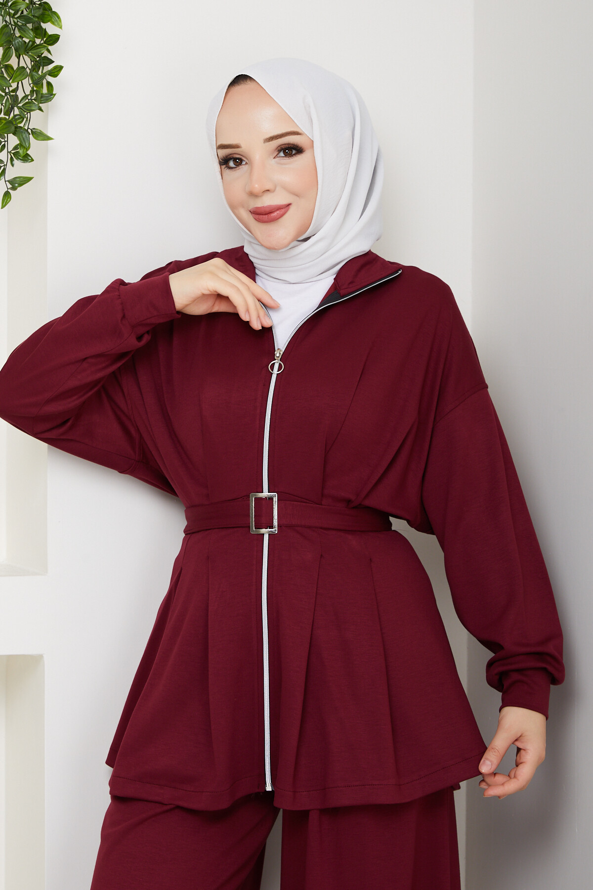 Kemerli Bol Paça Takım Bordo