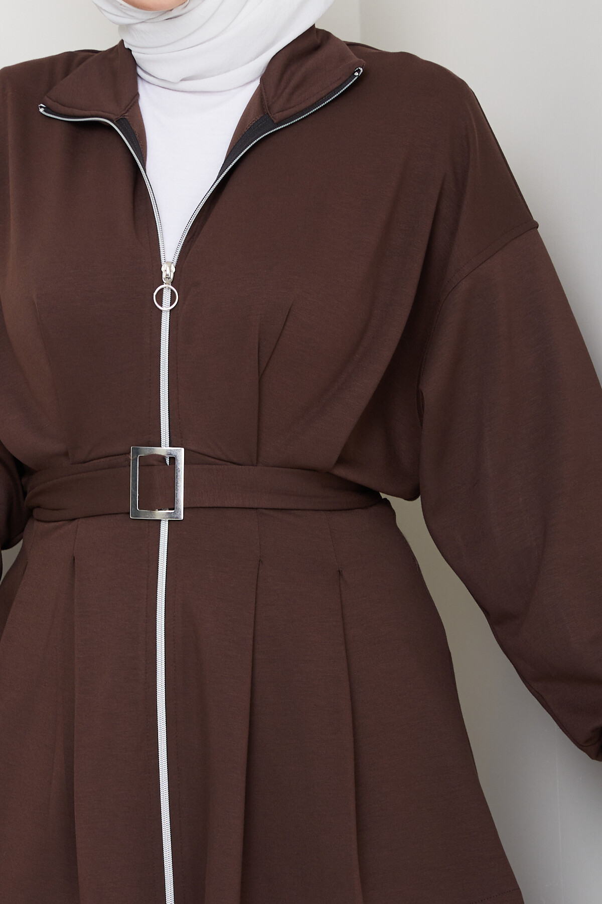 Kemerli Bol Paça Takım Kahverengi