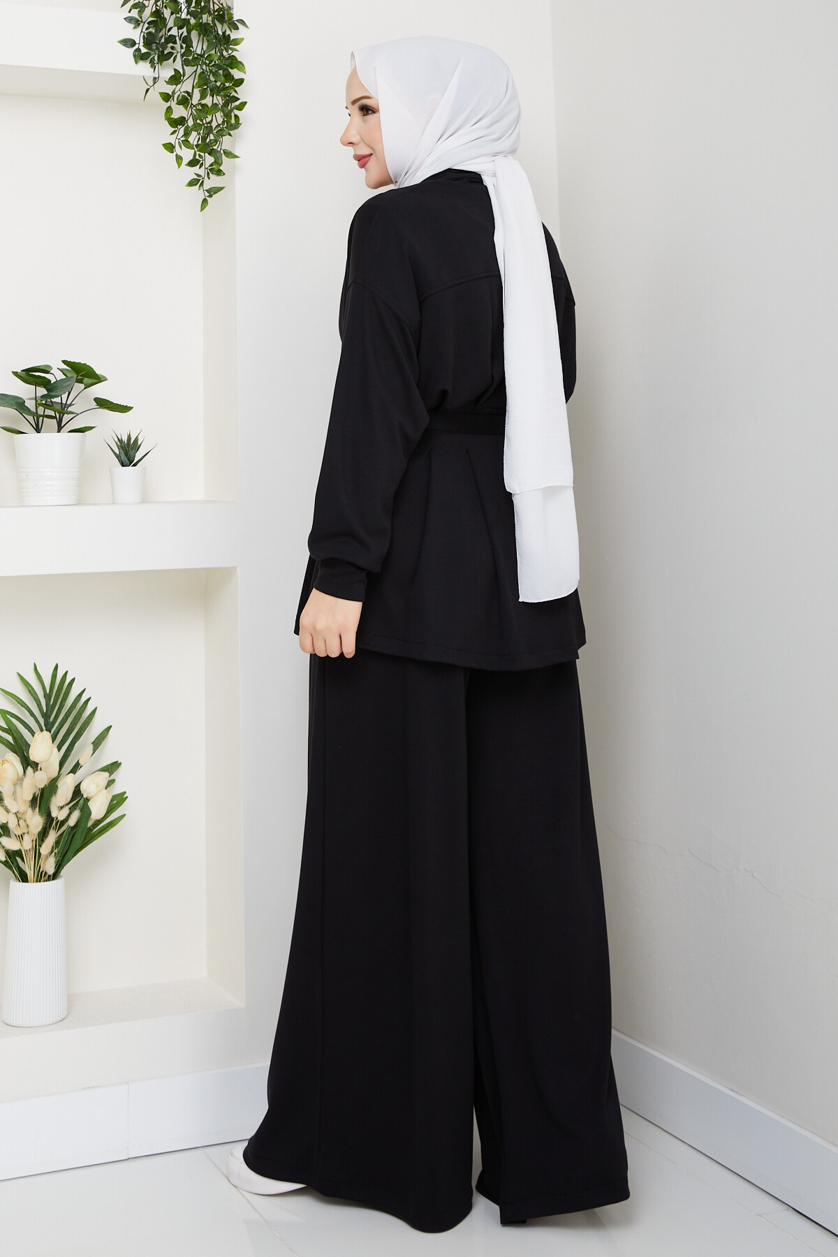 Kemerli Bol Paça Takım Siyah