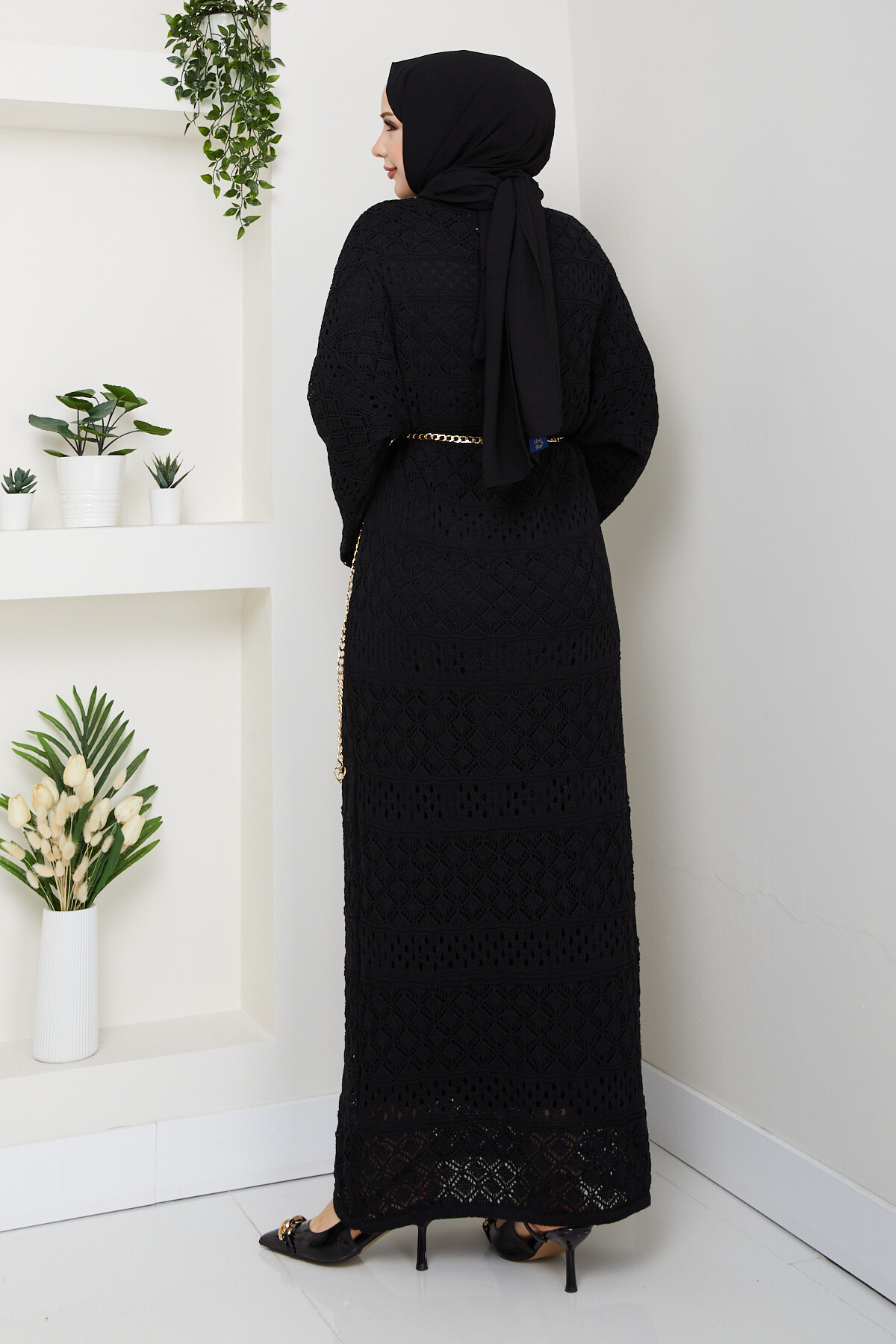 Kemerli Triko Elbise Siyah